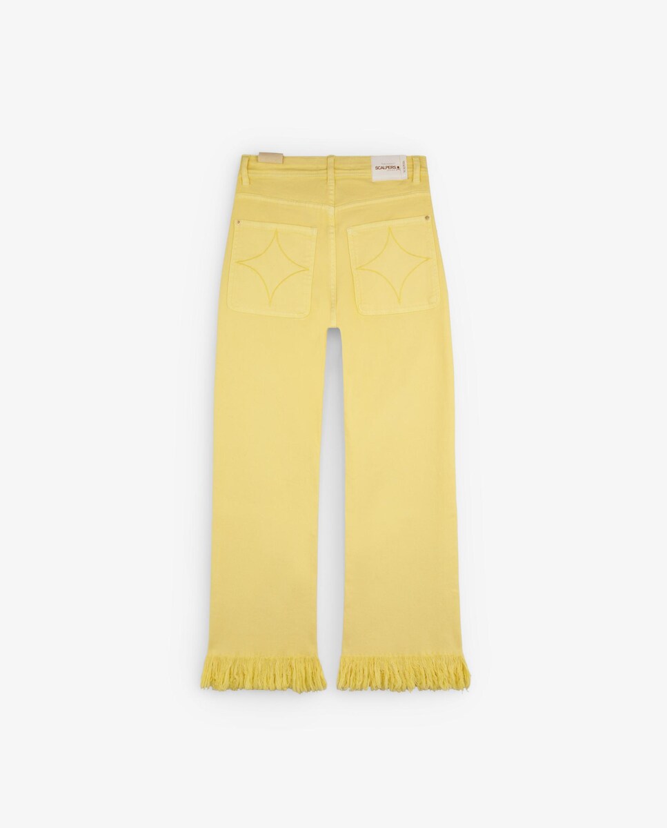Calças com Corte a Direito Regular Fit com Franjas na Bainha Amarelo-5