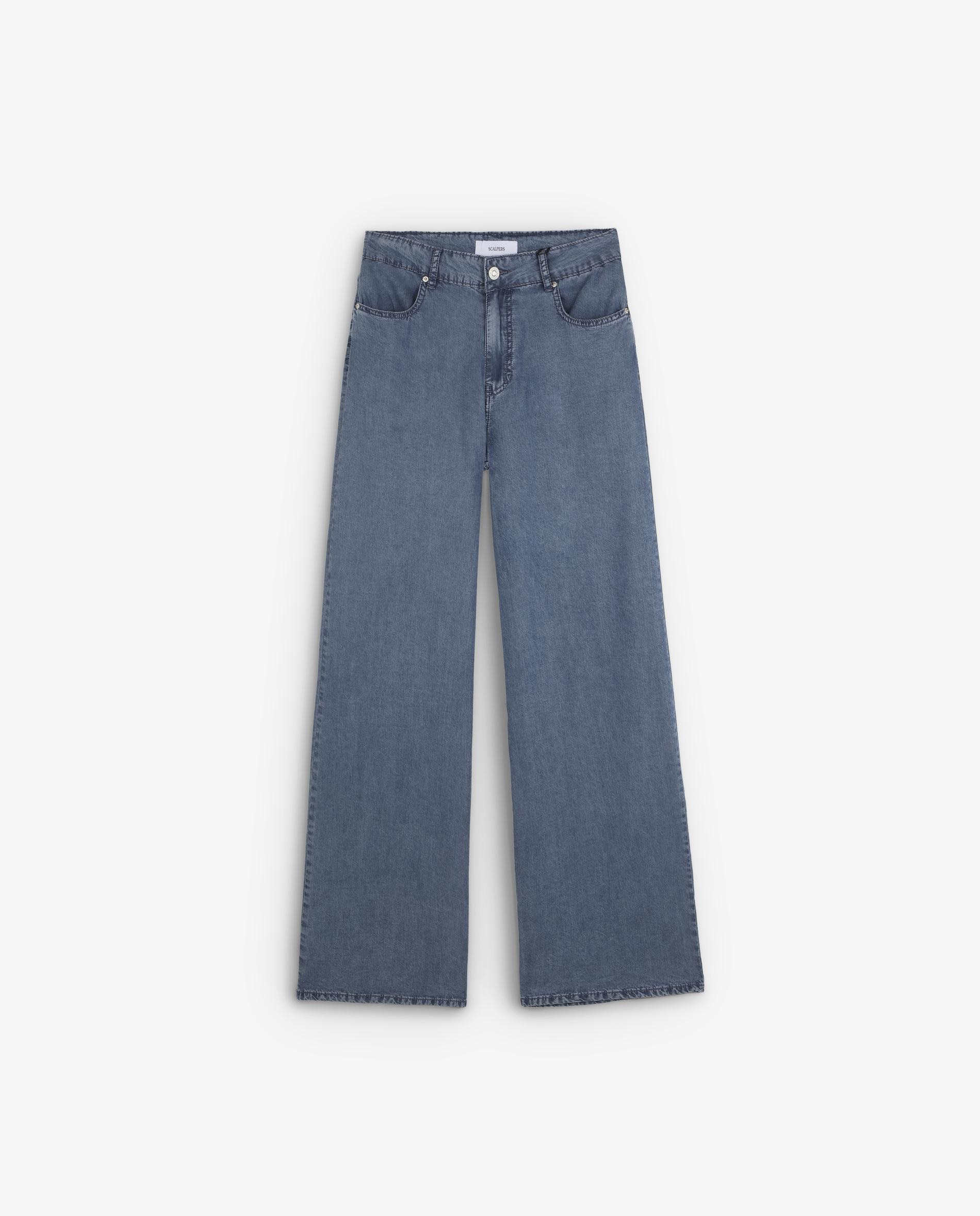 Jeans de Corte a Direito com Bolsos e Fecho Zip e Botão Azul-3