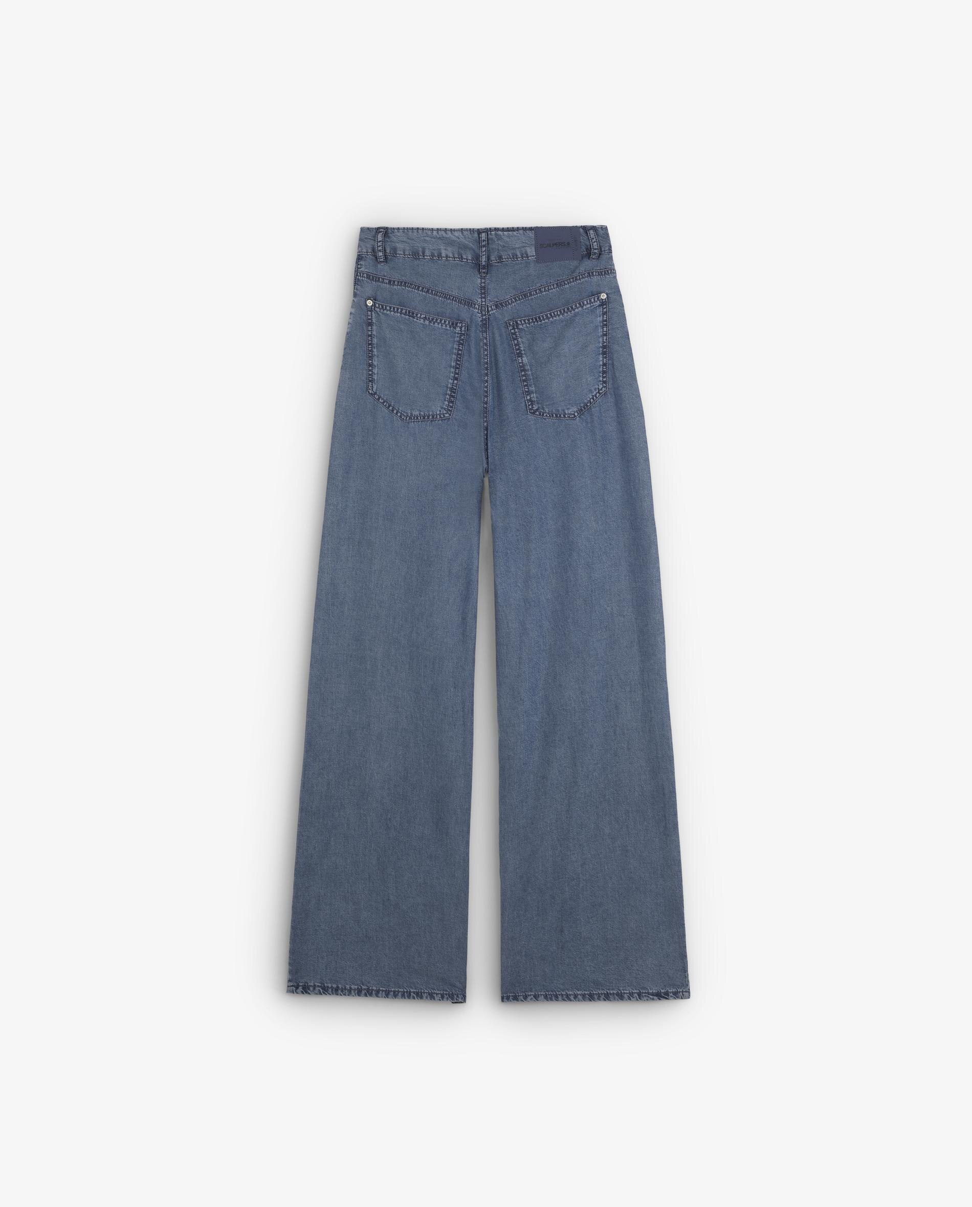 Jeans de Corte a Direito com Bolsos e Fecho Zip e Botão Azul-4