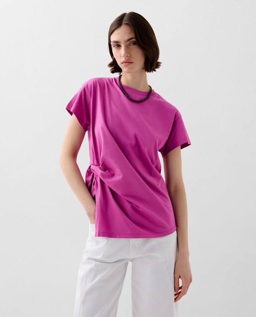 Imagem 0 de T-shirt de Algodão com Detalhe de Nó Lateral