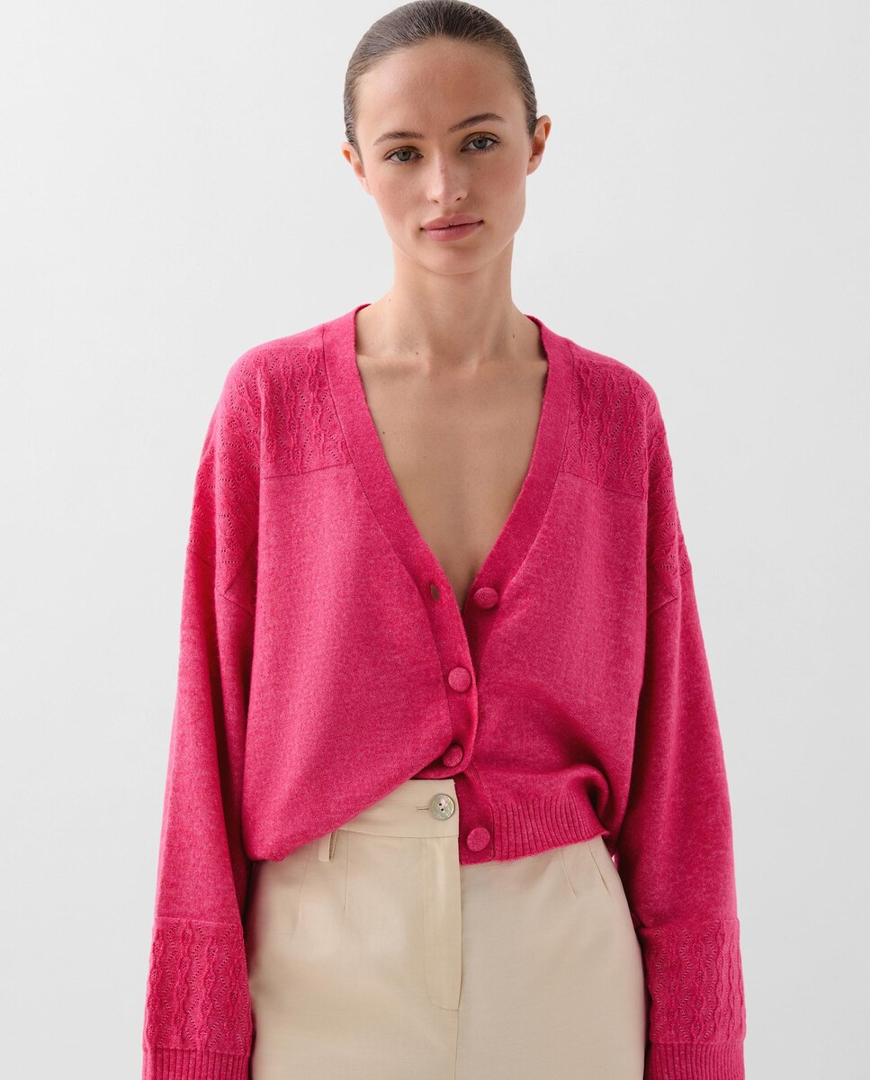 Cardigan Regular Fit com Gola em V Vermelho-1