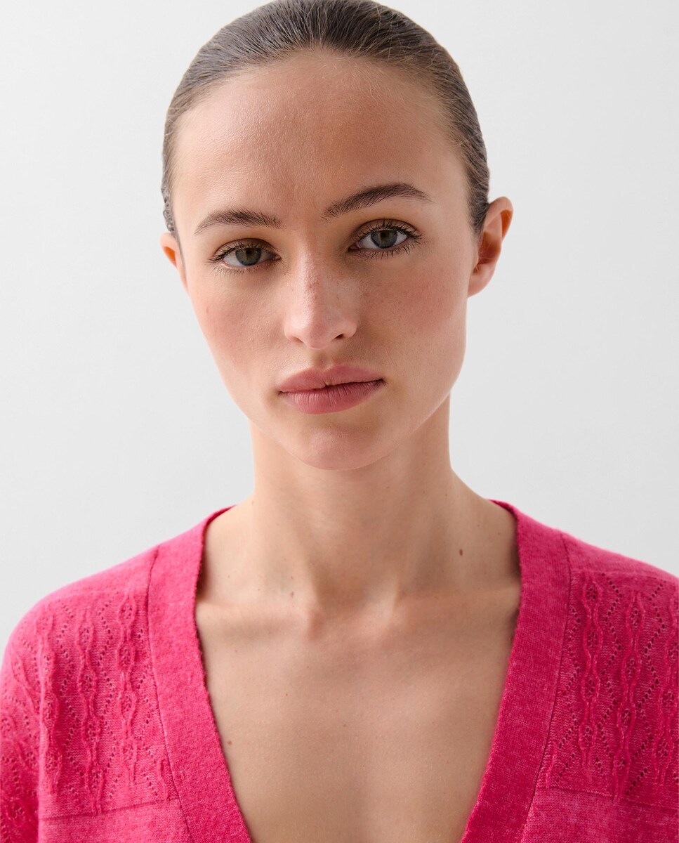 Cardigan Regular Fit com Gola em V Vermelho-3