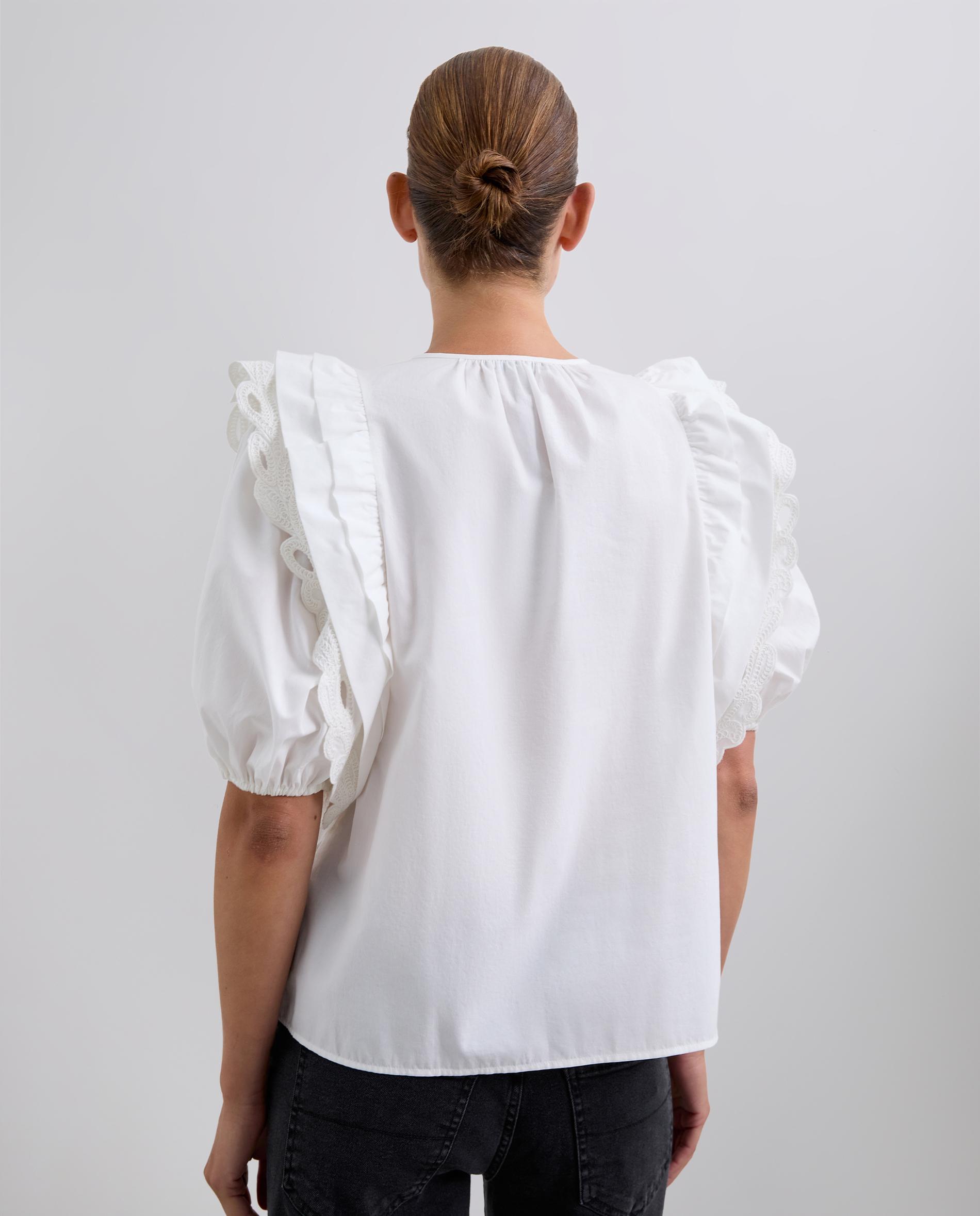 Top com Mangas Abalonadas e Folhos Branco-3