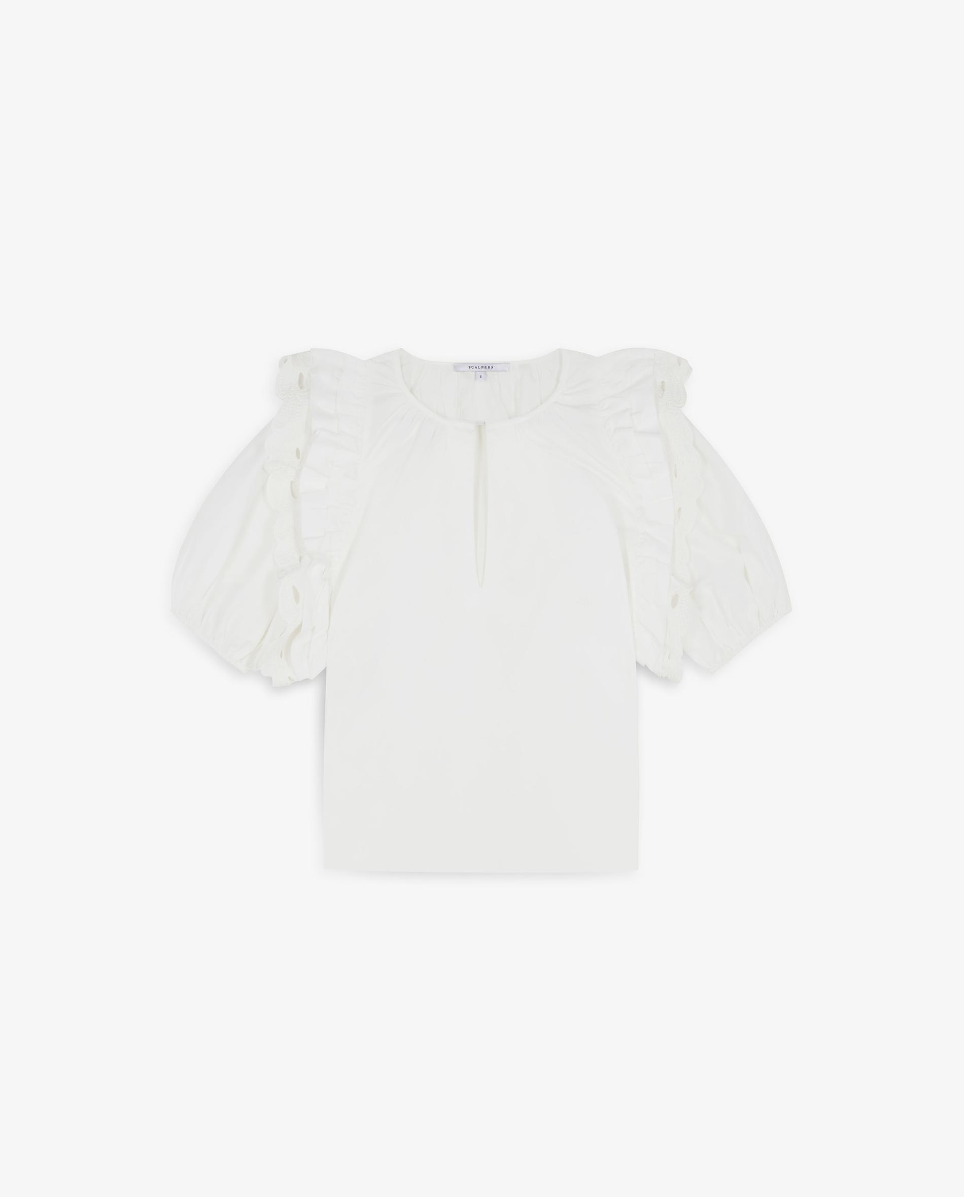 Top com Mangas Abalonadas e Folhos Branco-5