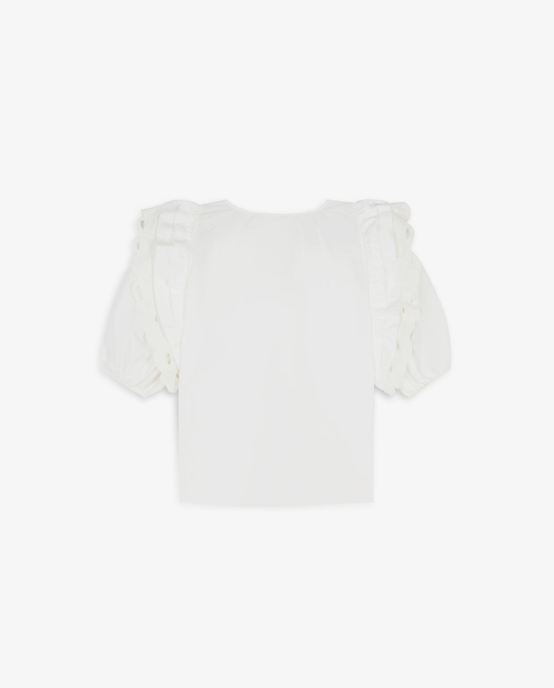 Top com Mangas Abalonadas e Folhos Branco-6