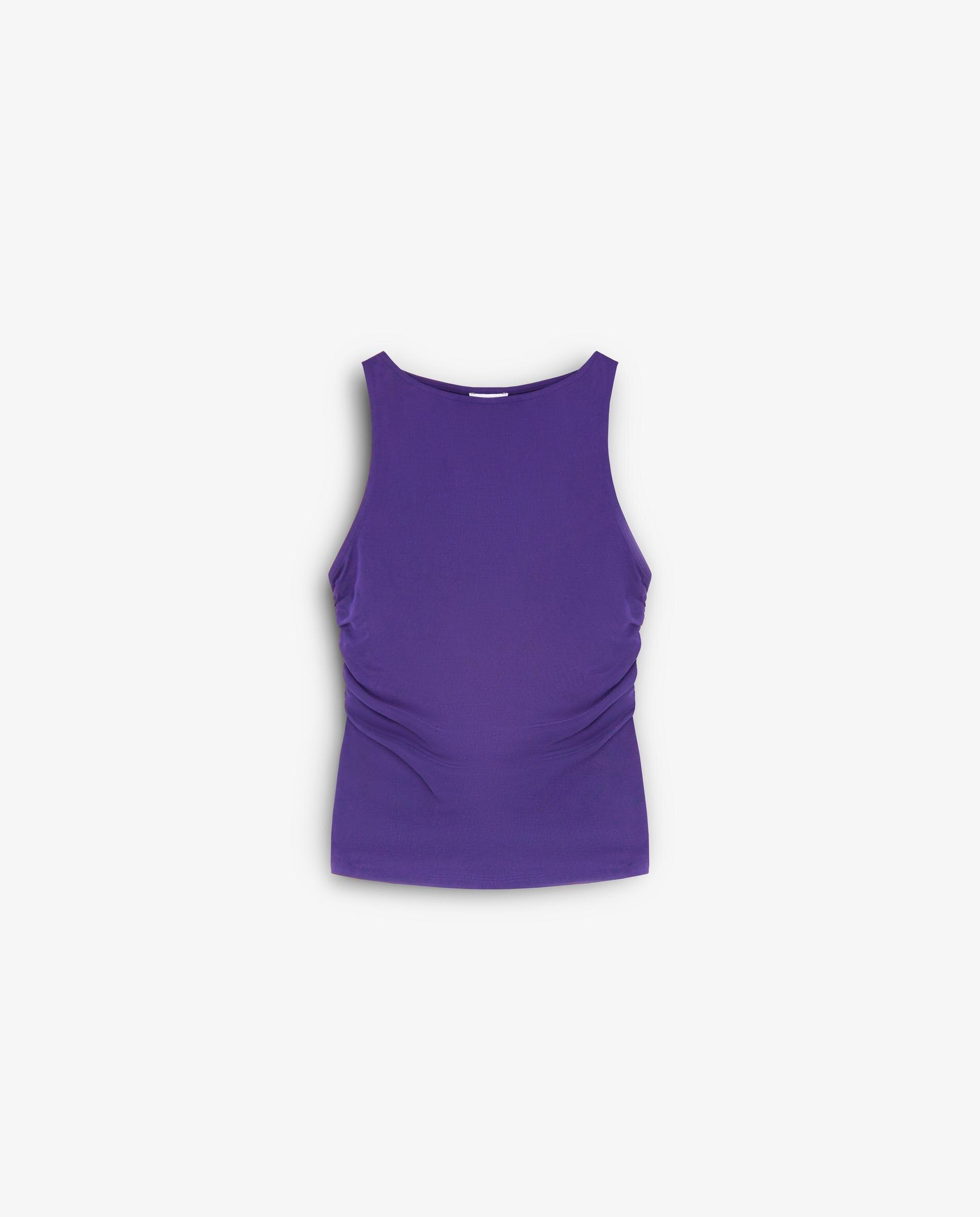 Top com Detalhes Franzidos Levemente Elástico Roxo-4