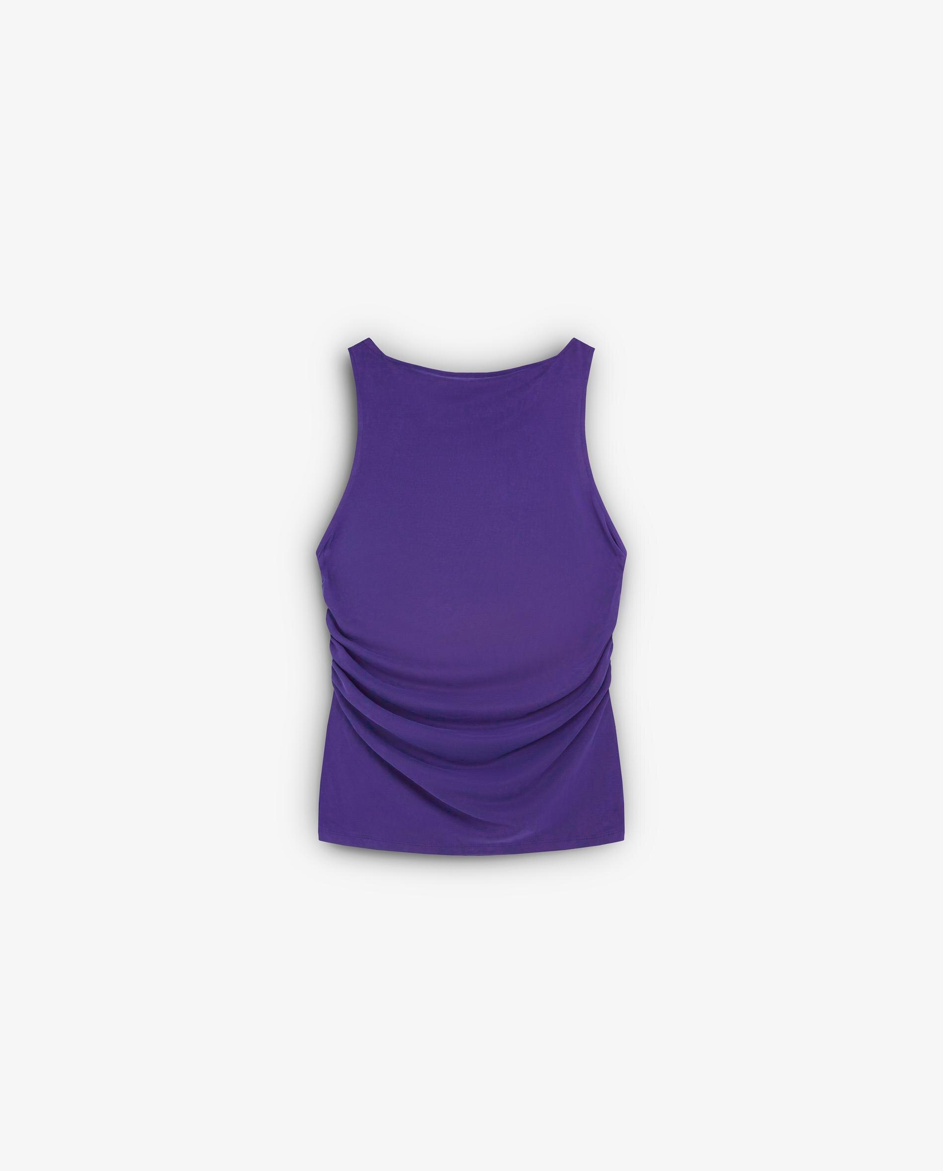 Top com Detalhes Franzidos Levemente Elástico Roxo-5