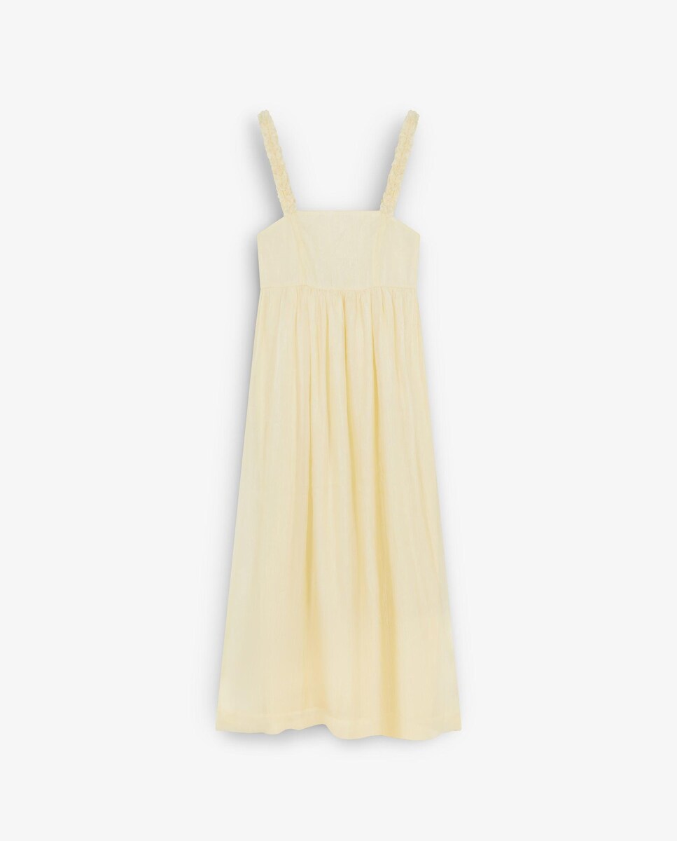 Vestido Midi com Franzido Amarelo-1