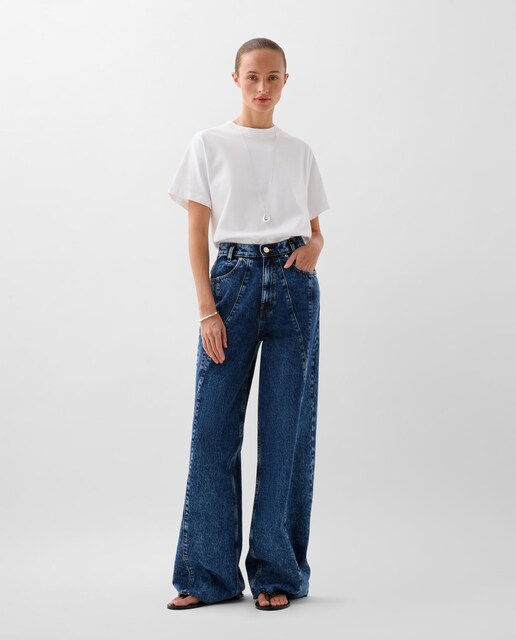 Imagem 0 de Jeans com Corte a Direito de Algodão com Detalhe de Costuras