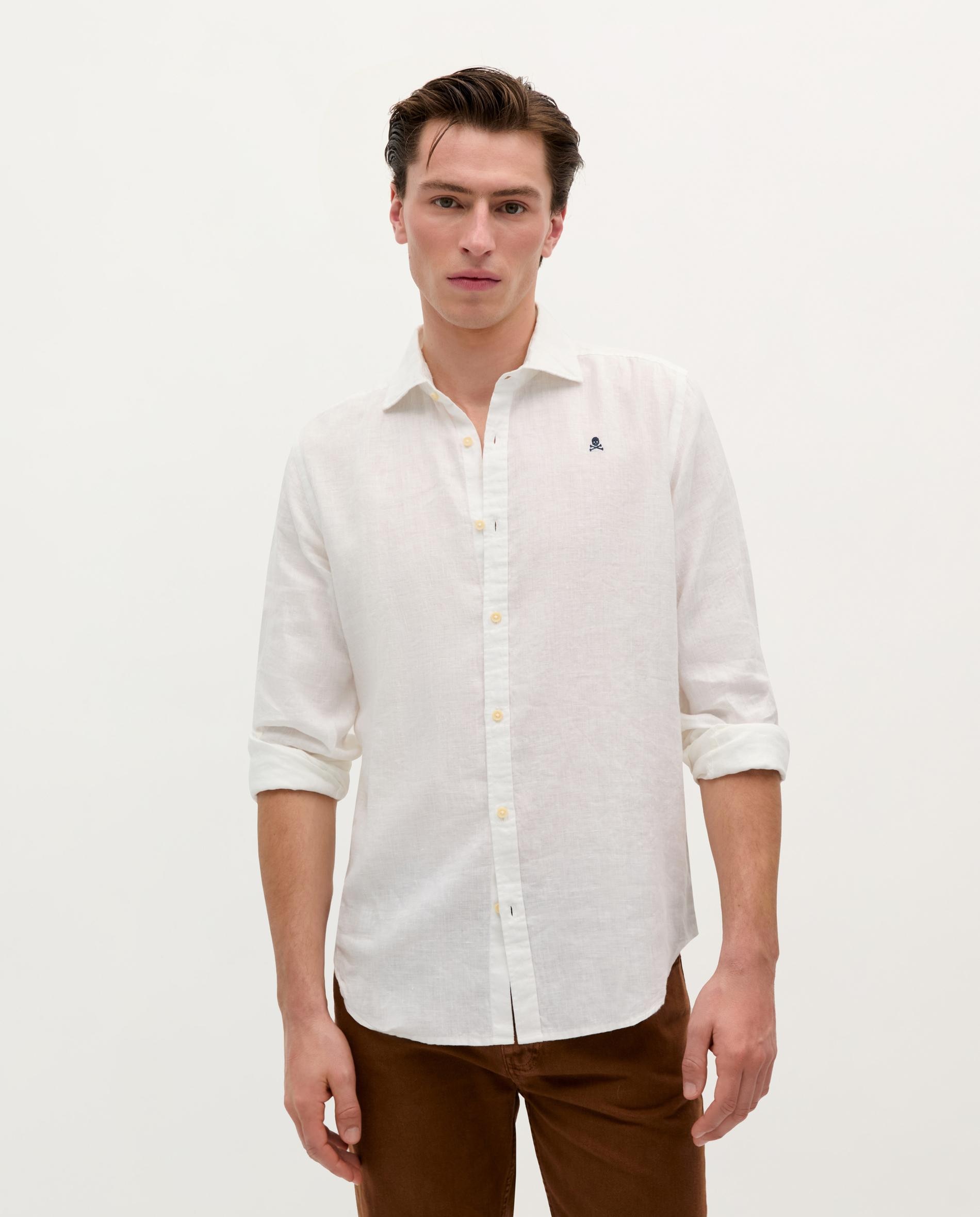 Camisa em Linho de Manga Comprida Branco-1