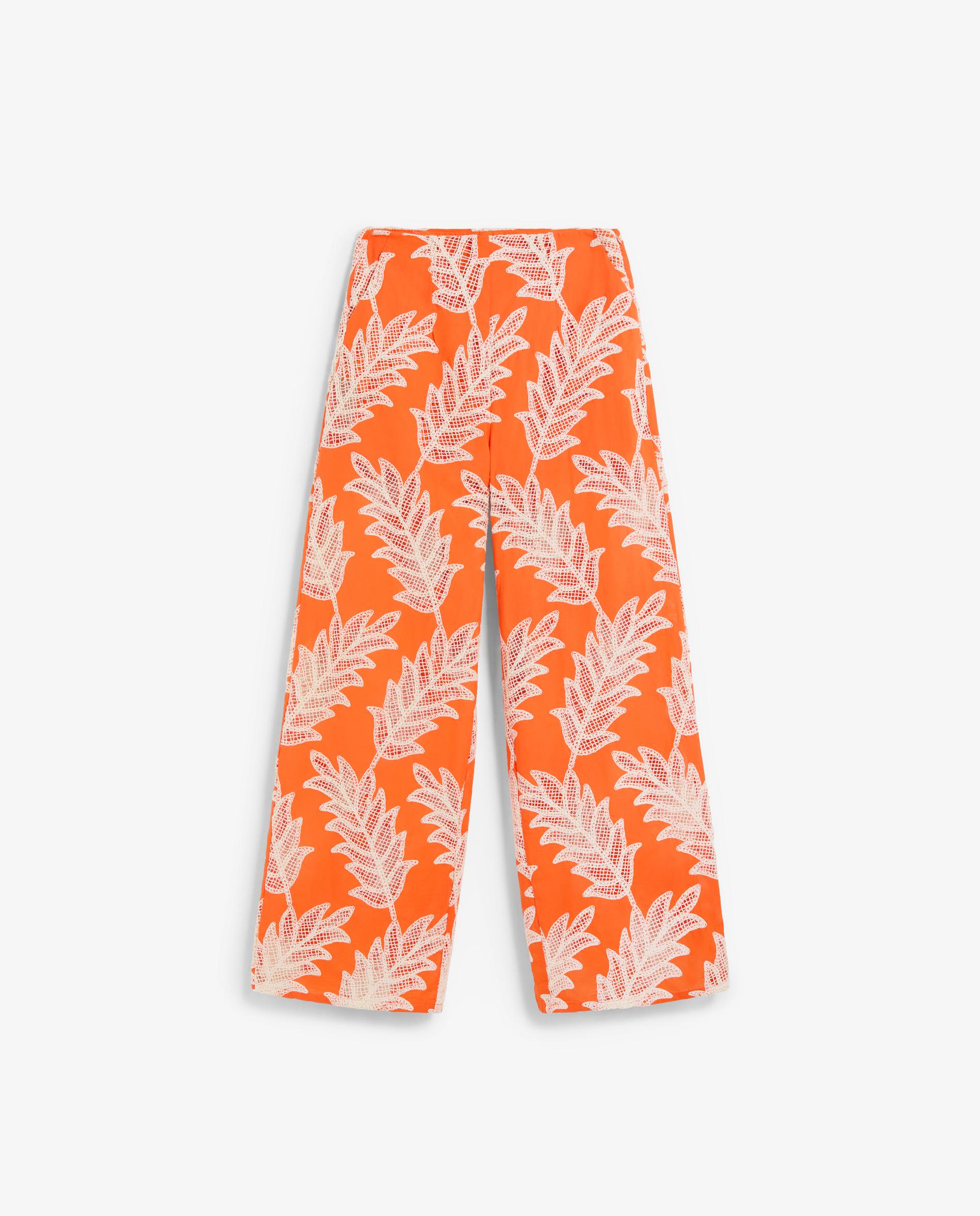 Calças com Corte a Direito Estampadas com Cintura Elástica Laranja-5