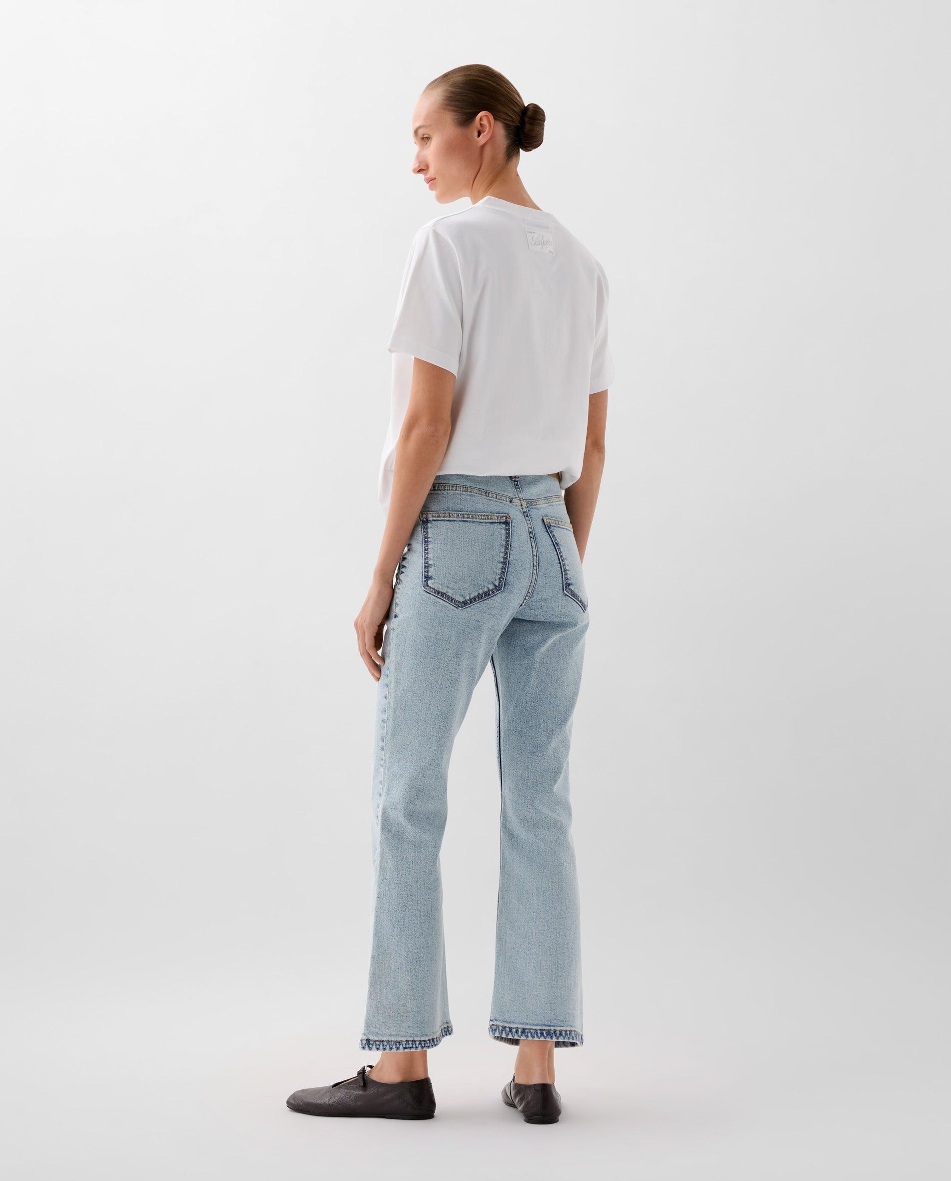 Jeans à Boca de Sino com Corte Flare de Algodão Azul-2