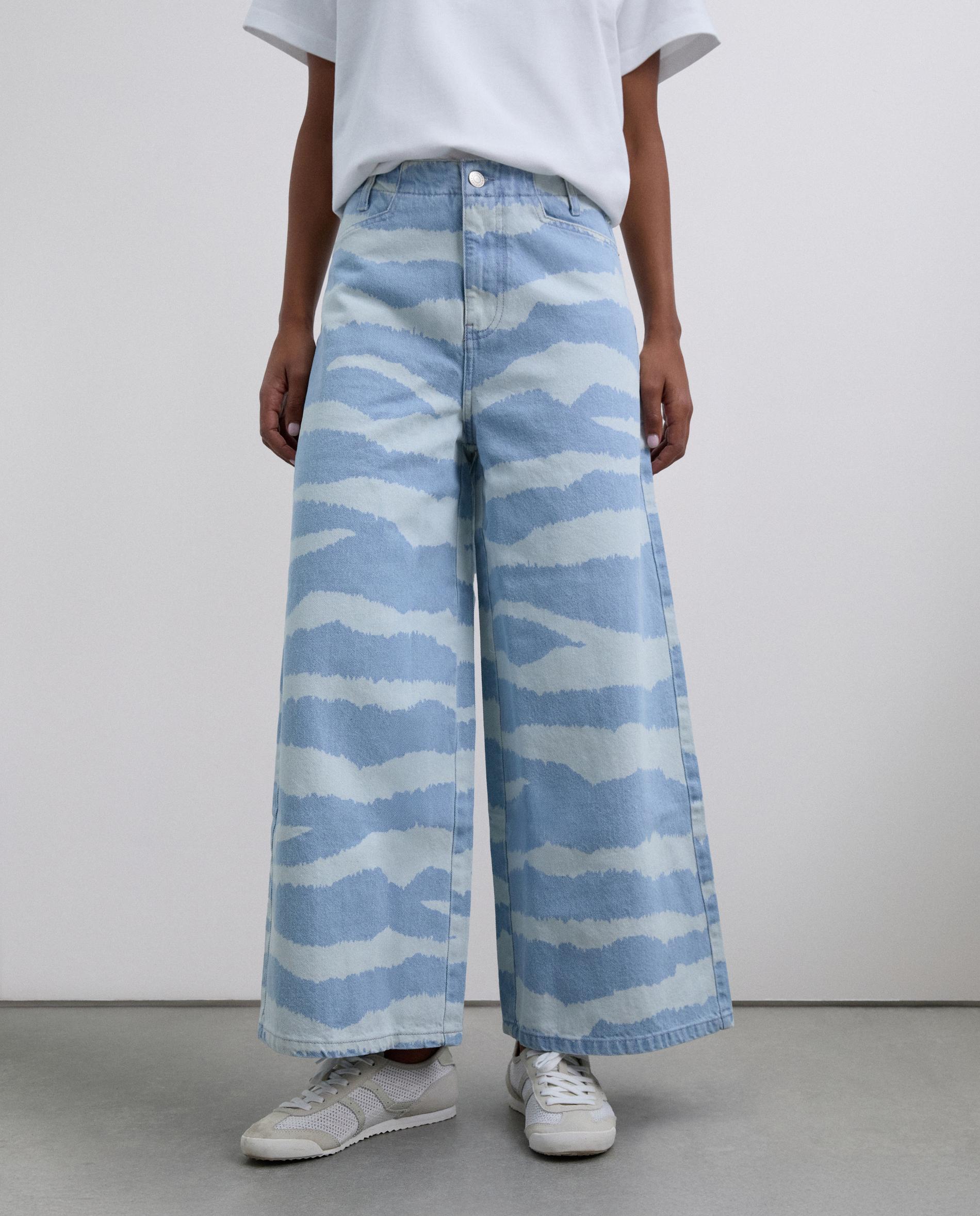 Jeans com Corte Culotte de Algodão Azul-2