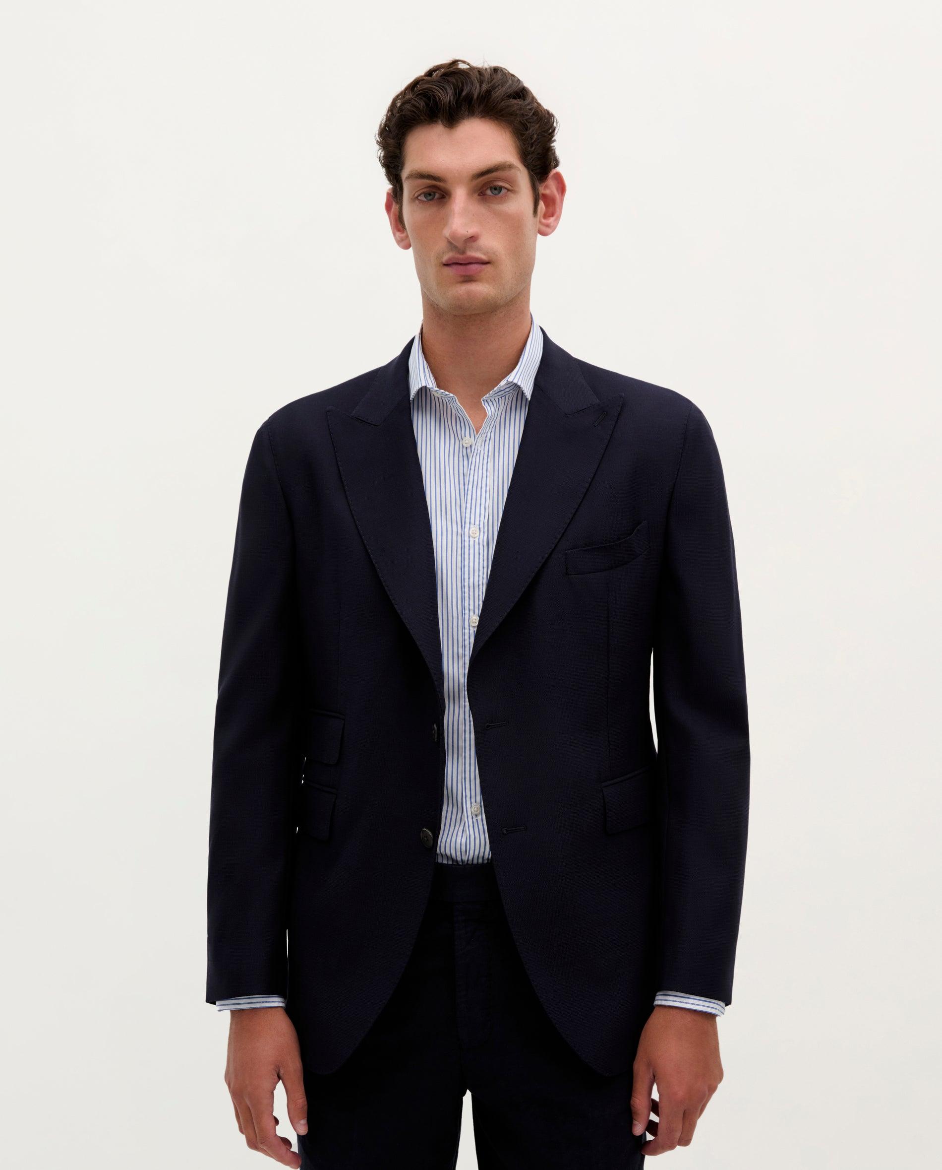 Blazer Slim Fit com Lapelas de Muesca e Casa de Botão Navy-1