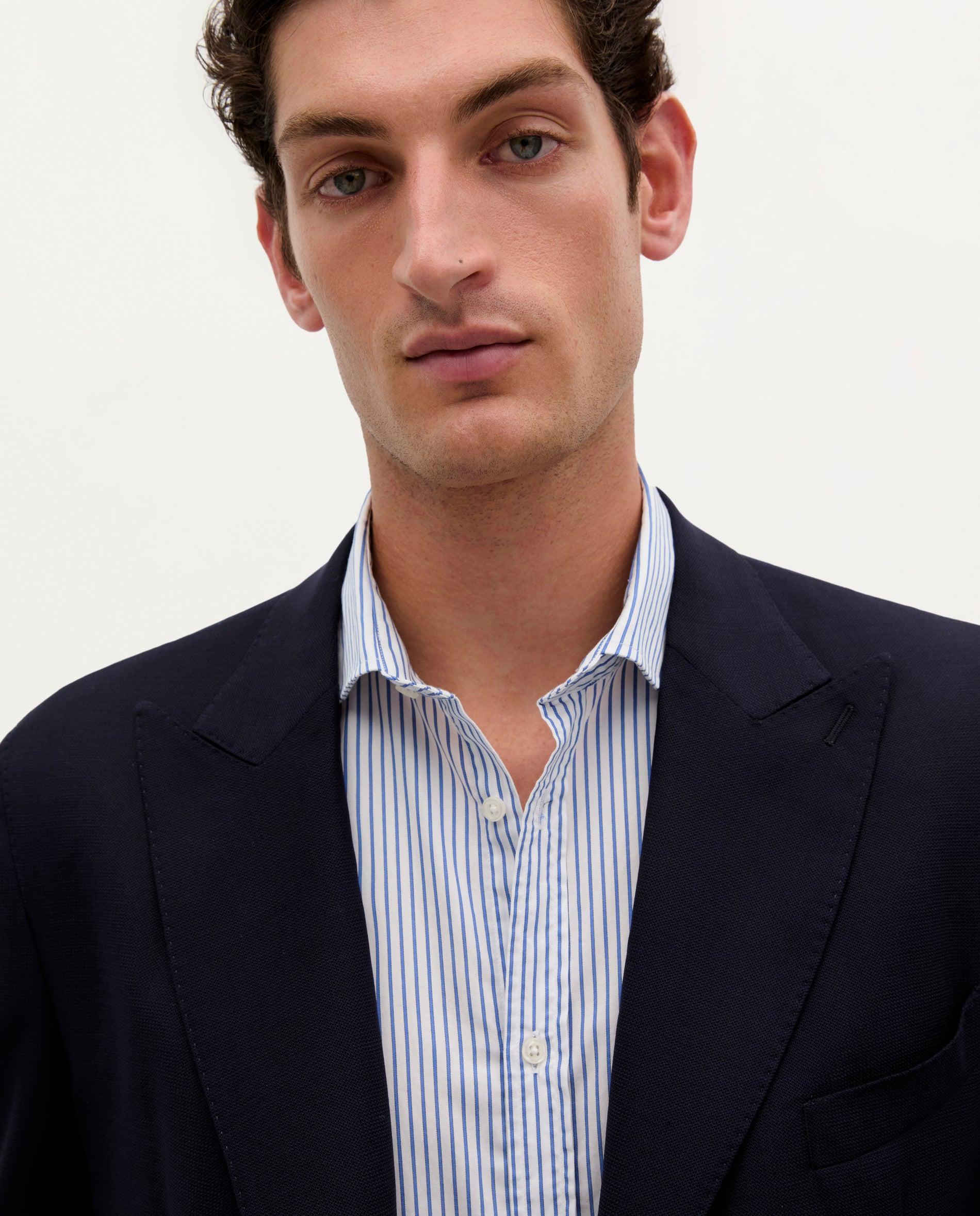 Blazer Slim Fit com Lapelas de Muesca e Casa de Botão Navy-3