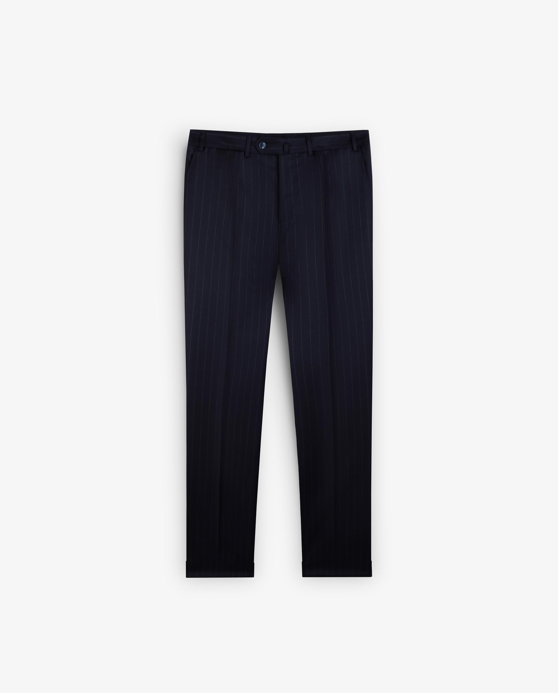 Calças de Fato Regular Fit Às Riscas Azul-marinho-7