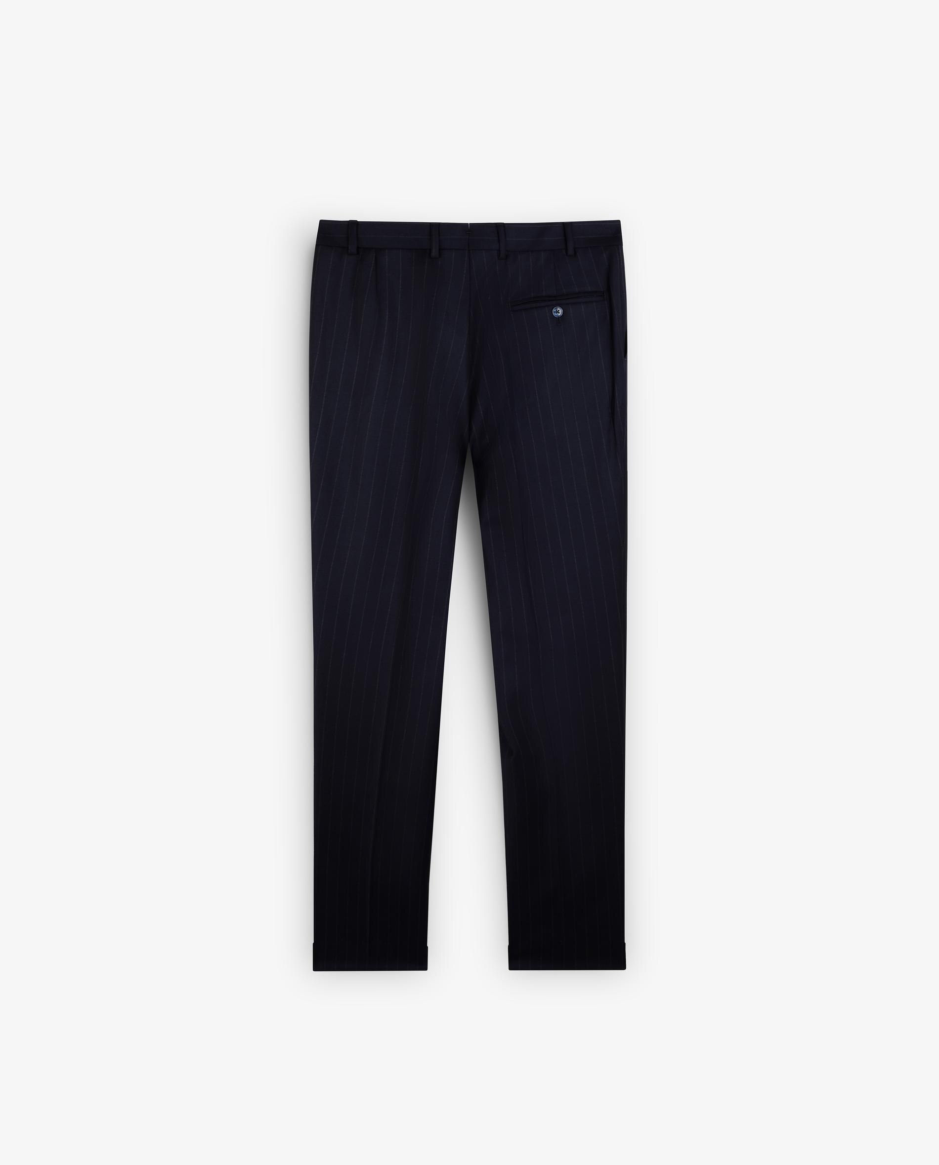 Calças de Fato Regular Fit Às Riscas Azul-marinho-8