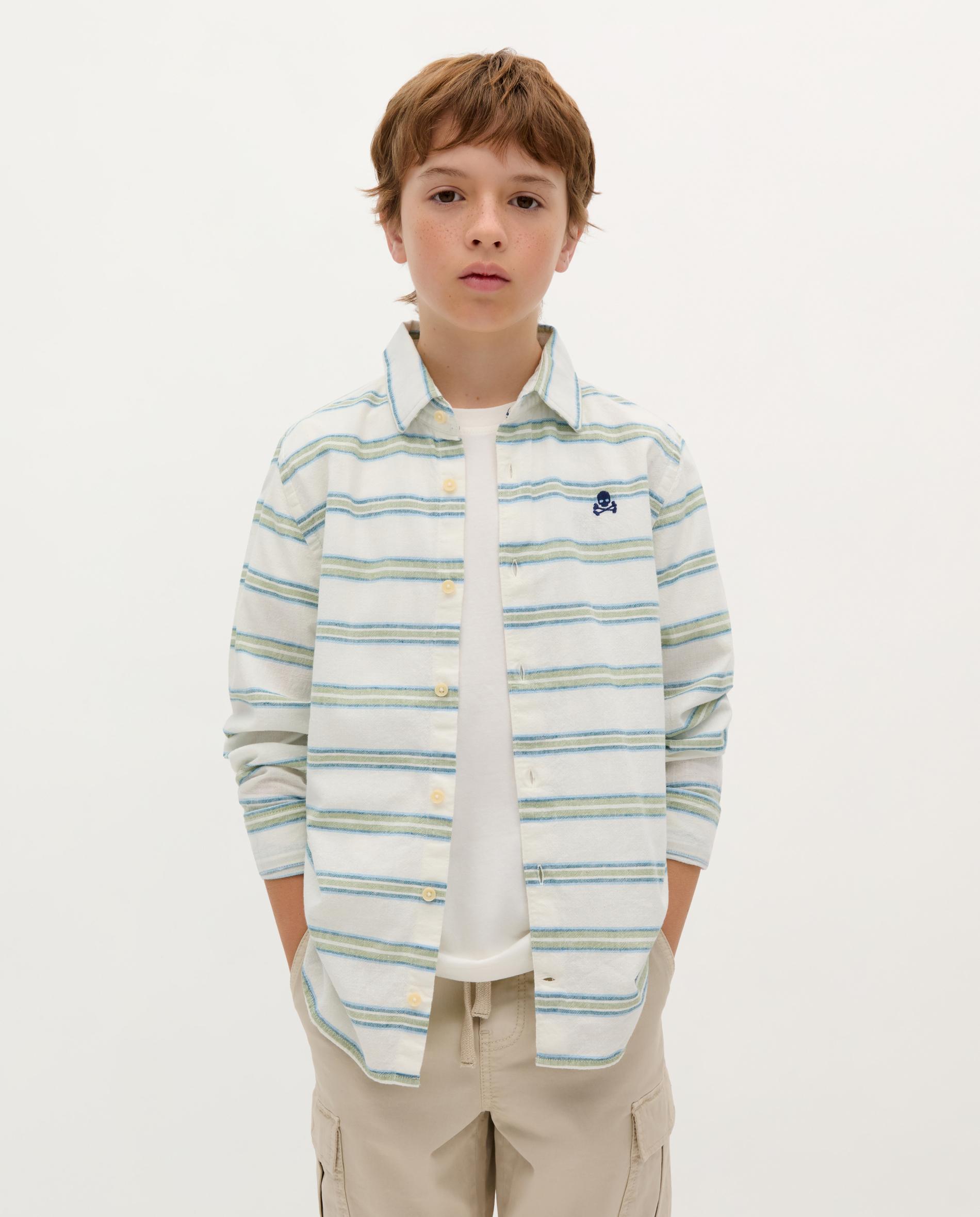 Camisa Infantil às Riscas com Caveira Bordada Scalpers Verde-1