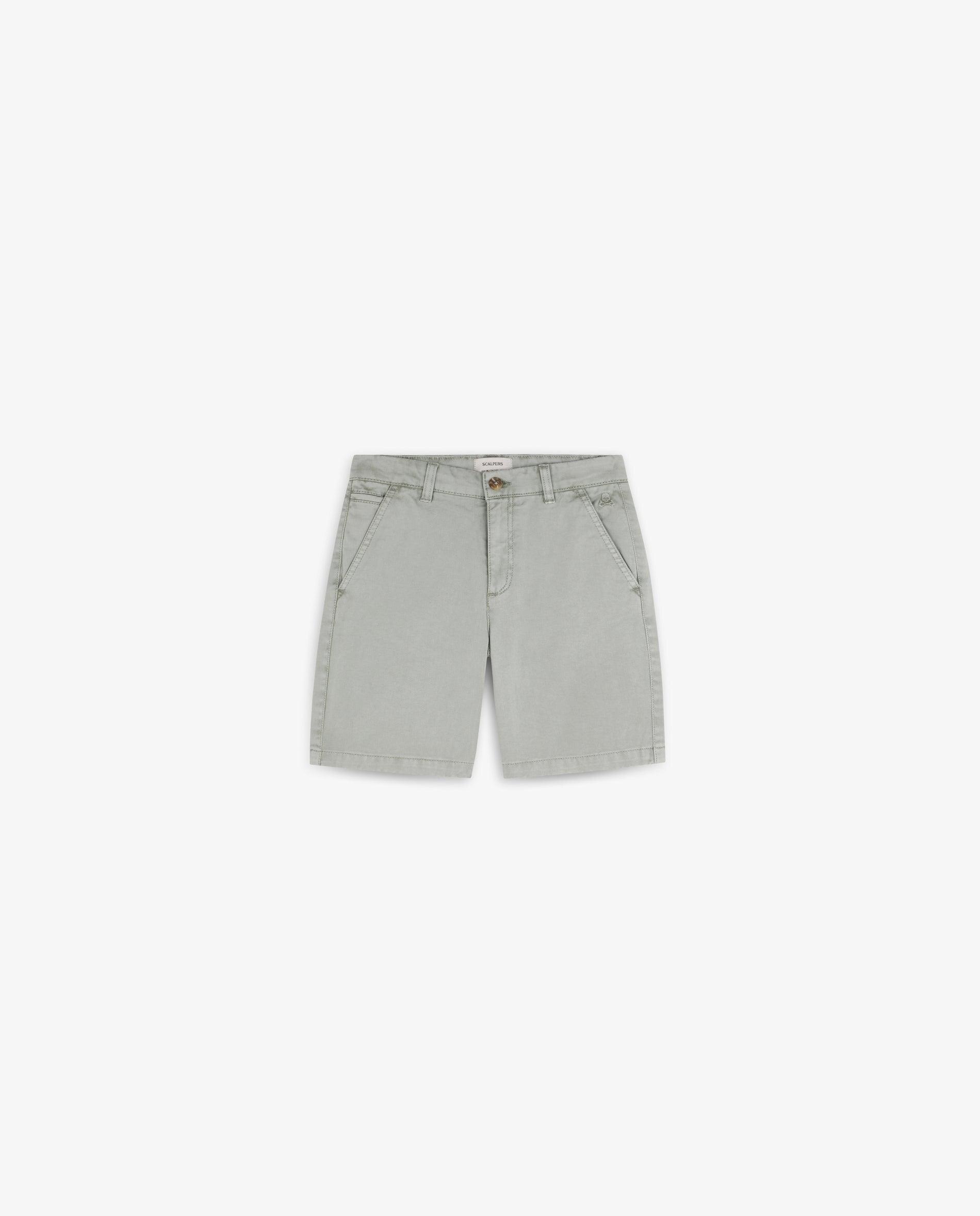 Bermudas Infantil de Algodão com Fecho Zip e Botão Verde-claro-1