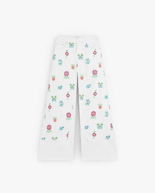 Imagem 0 de Calças confecionadas principalmente em algodão. Culotte Fit. Estampado floral bordado. Regular fit.