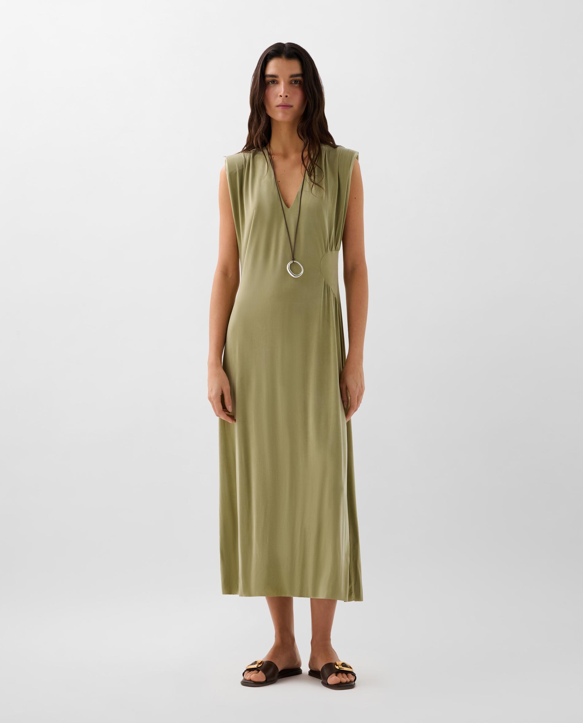Vestido Midi com Franzido Lateral Caqui-1