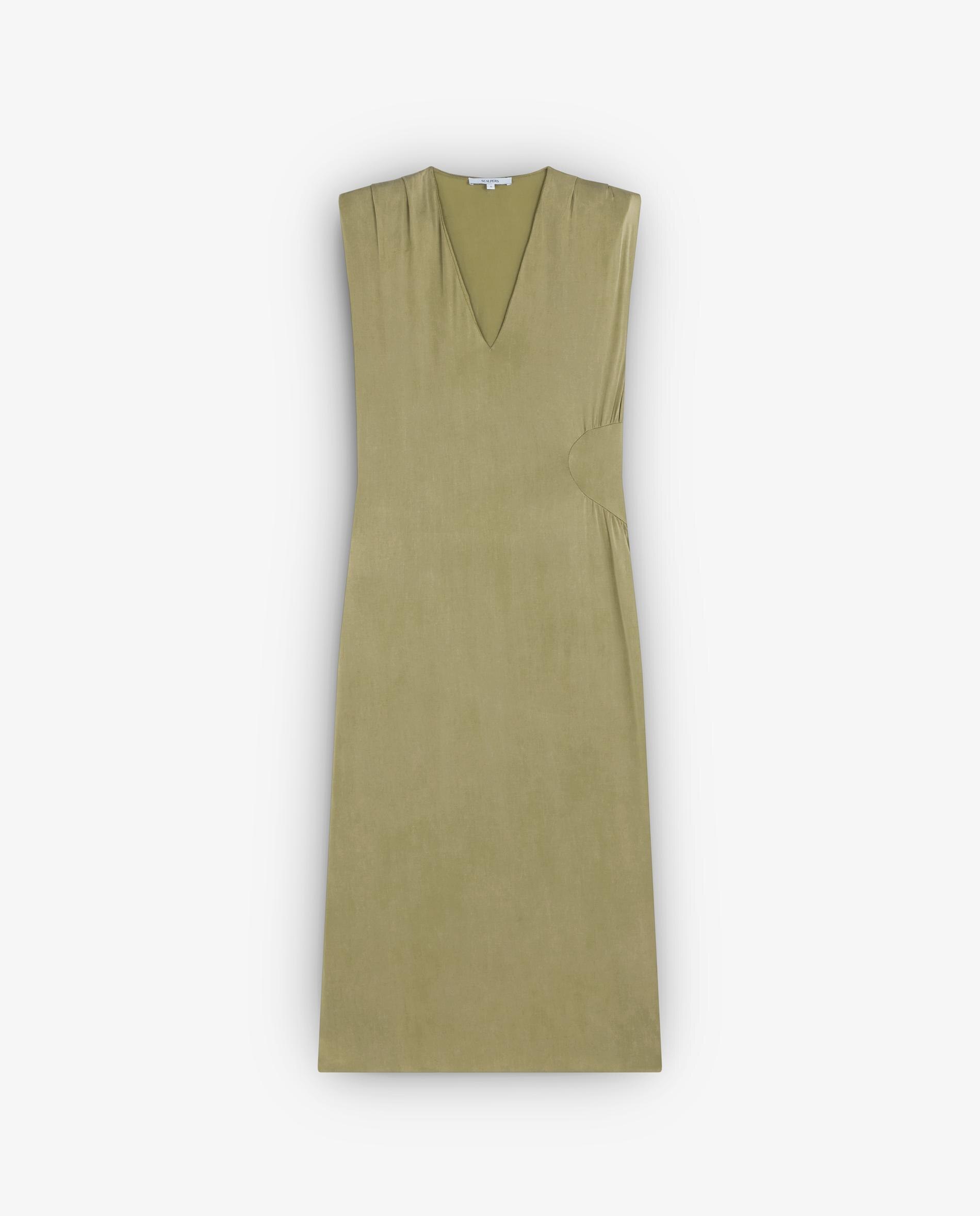 Vestido Midi com Franzido Lateral Caqui-4