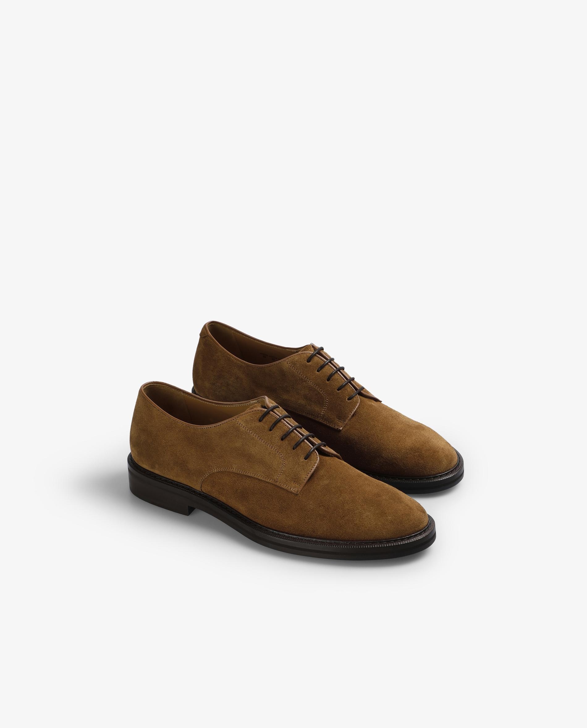 Sapatos de Cordões em Pele de Camurça Caramelo-2