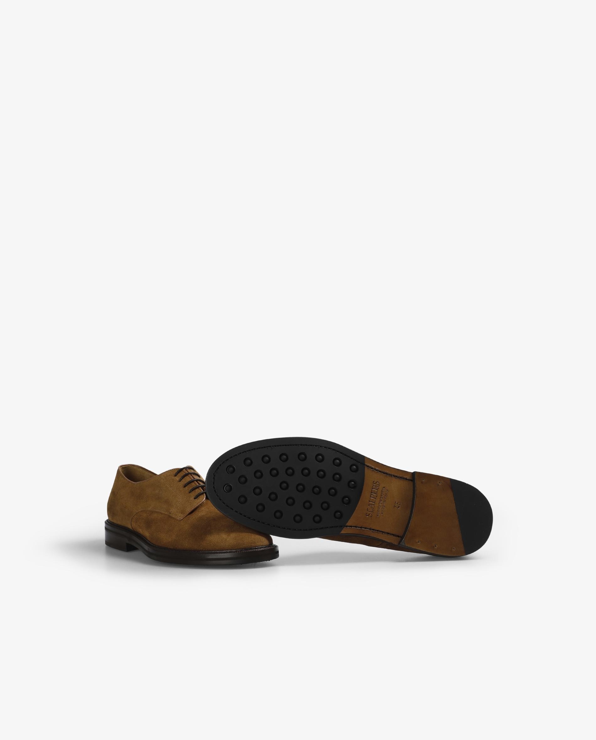 Sapatos de Cordões em Pele de Camurça Caramelo-4