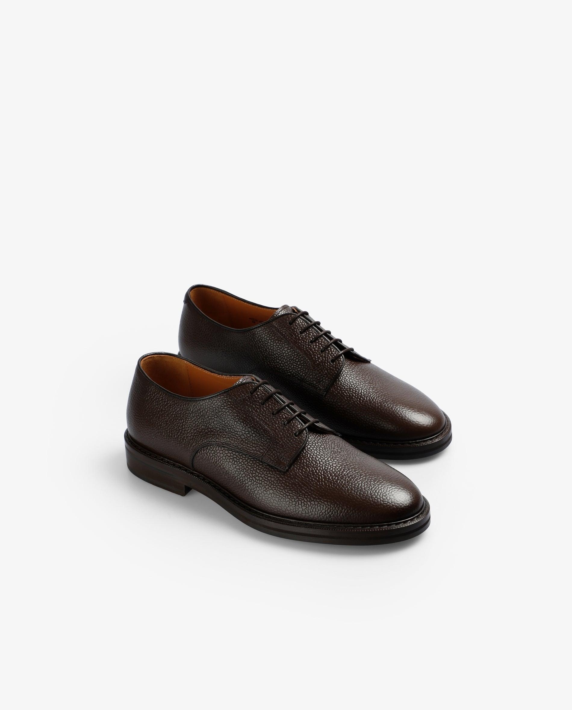 Sapatos de Cordões em Pele com Textura Castanho-escuro-2