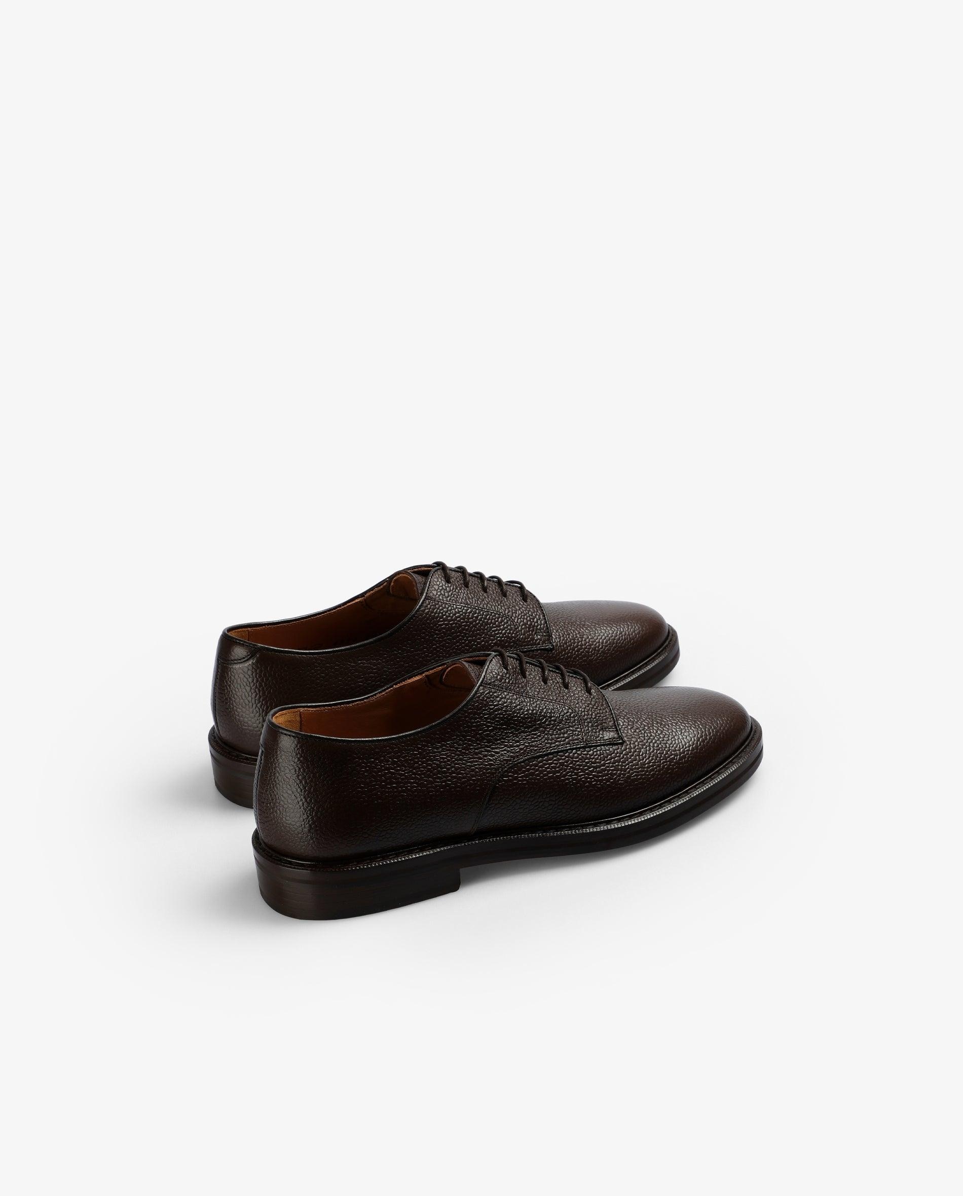 Sapatos de Cordões em Pele com Textura Castanho-escuro-3