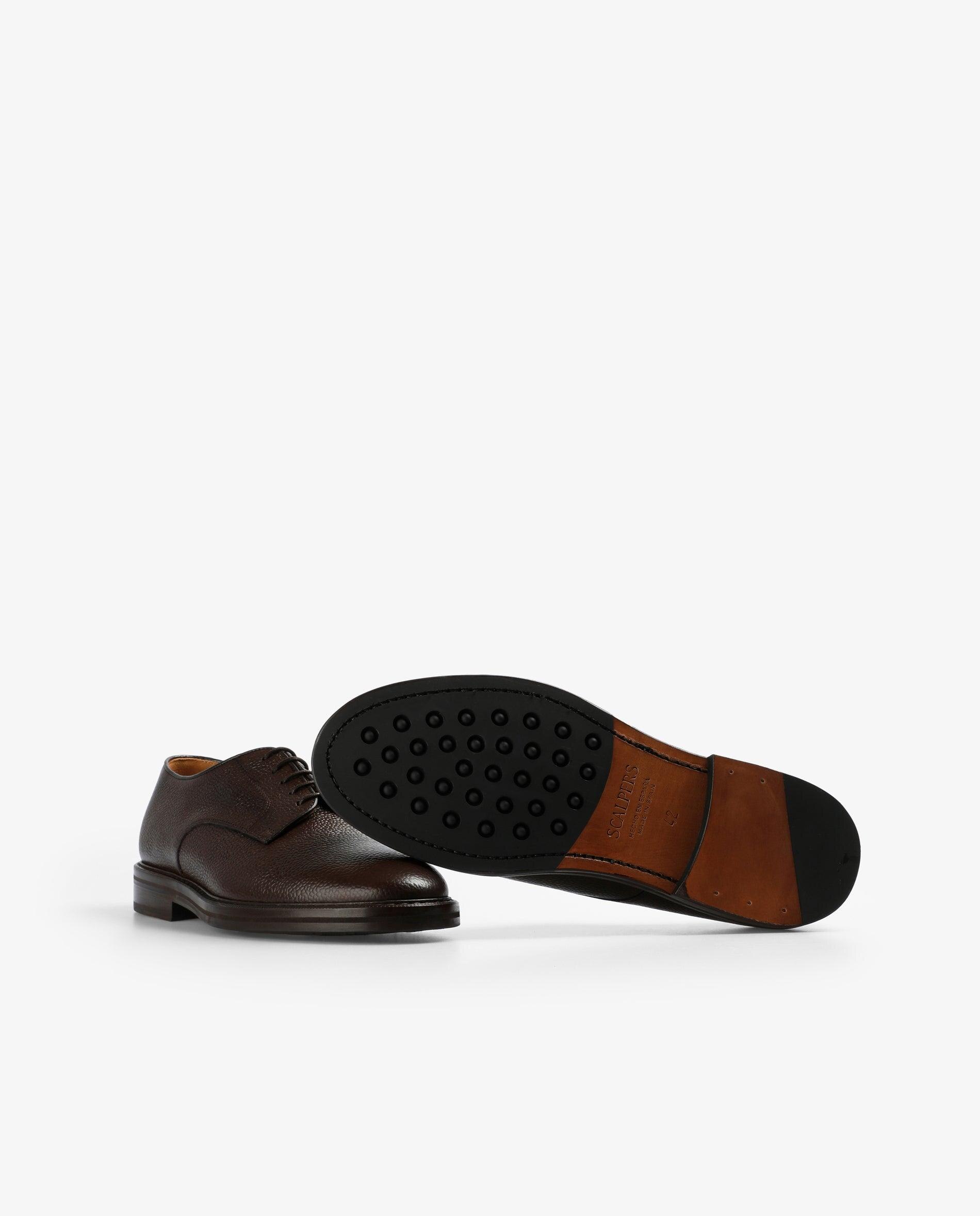 Sapatos de Cordões em Pele com Textura Castanho-escuro-4