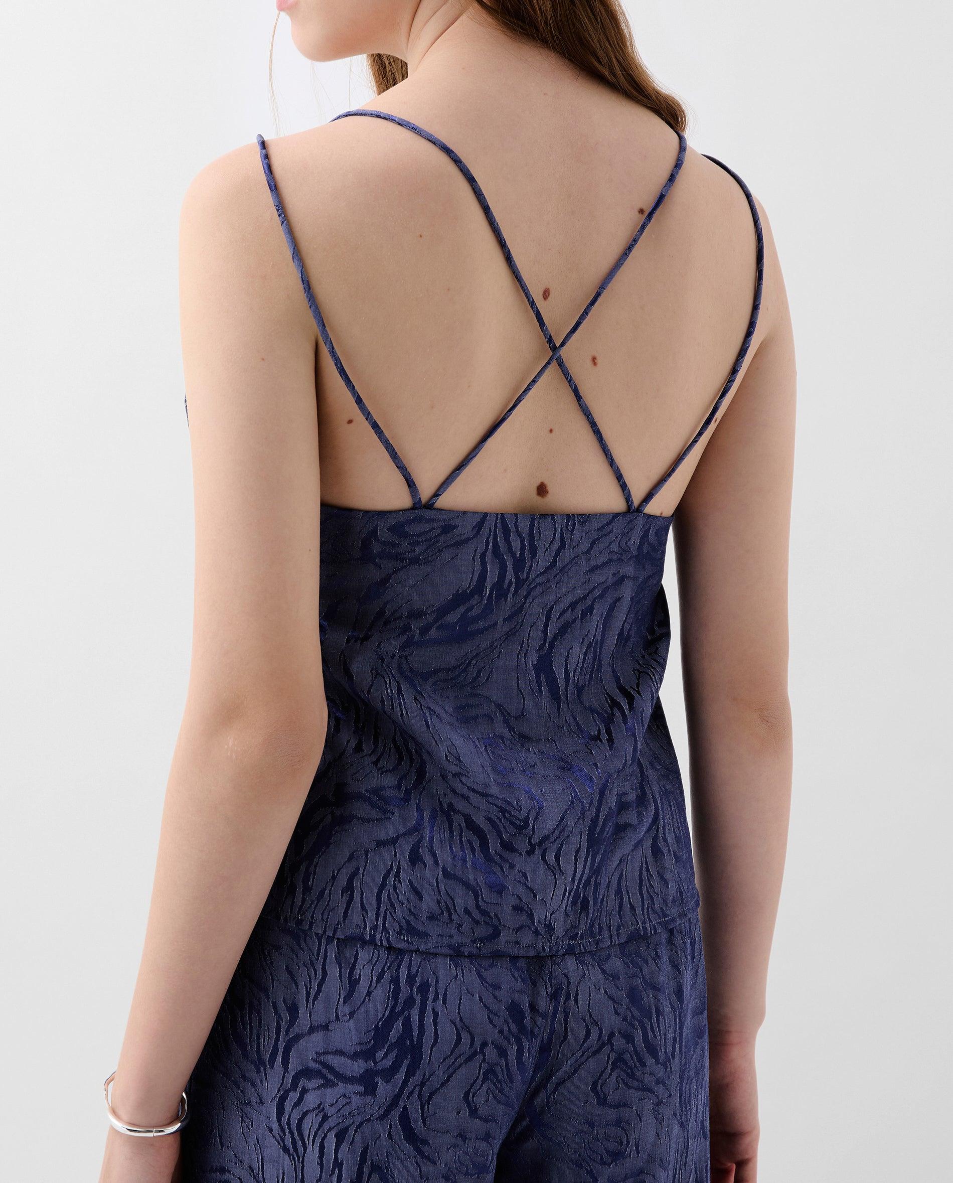 Top Jacquard com Decote em V e Costas Cruzadas Azul-2