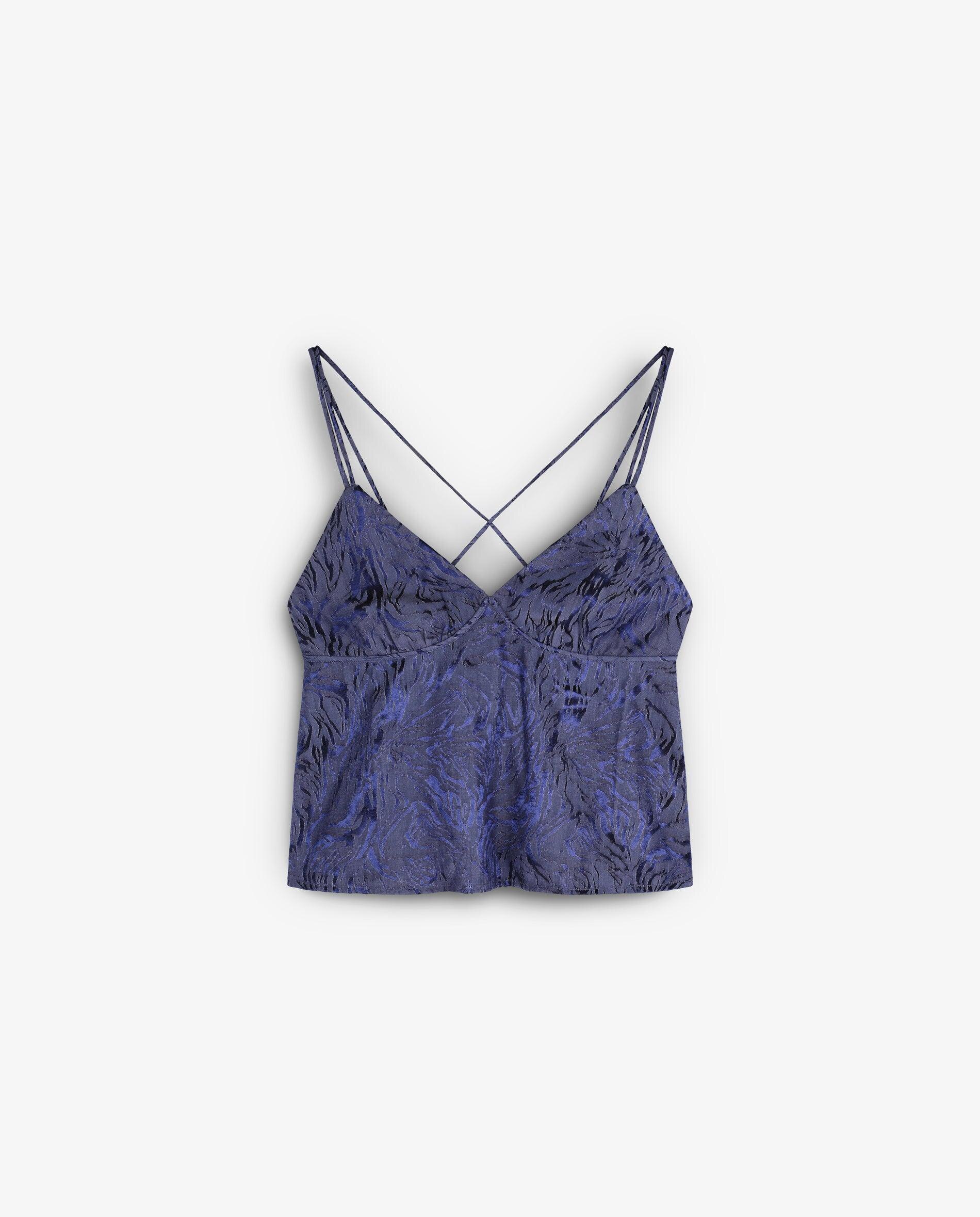 Top Jacquard com Decote em V e Costas Cruzadas Azul-4