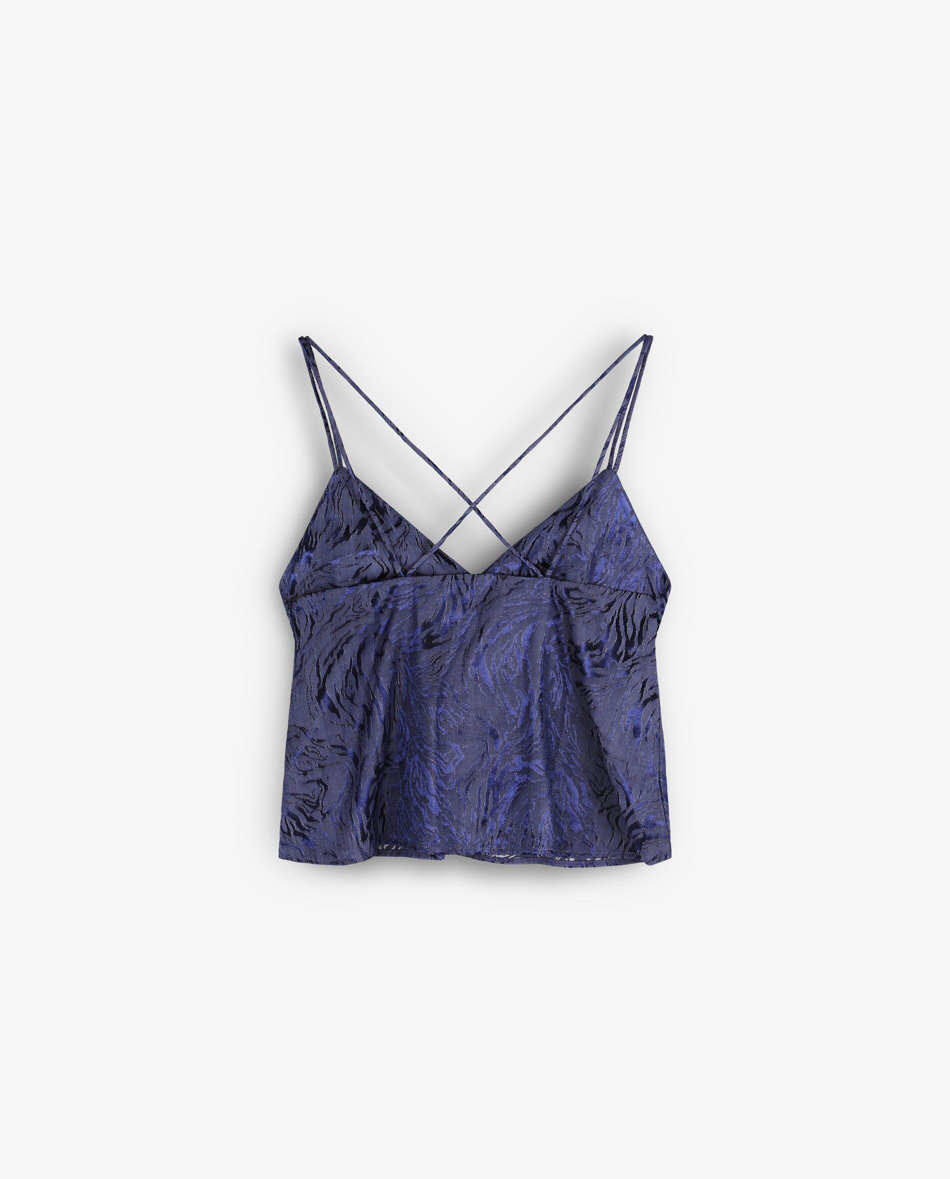Top Jacquard com Decote em V e Costas Cruzadas Azul-5