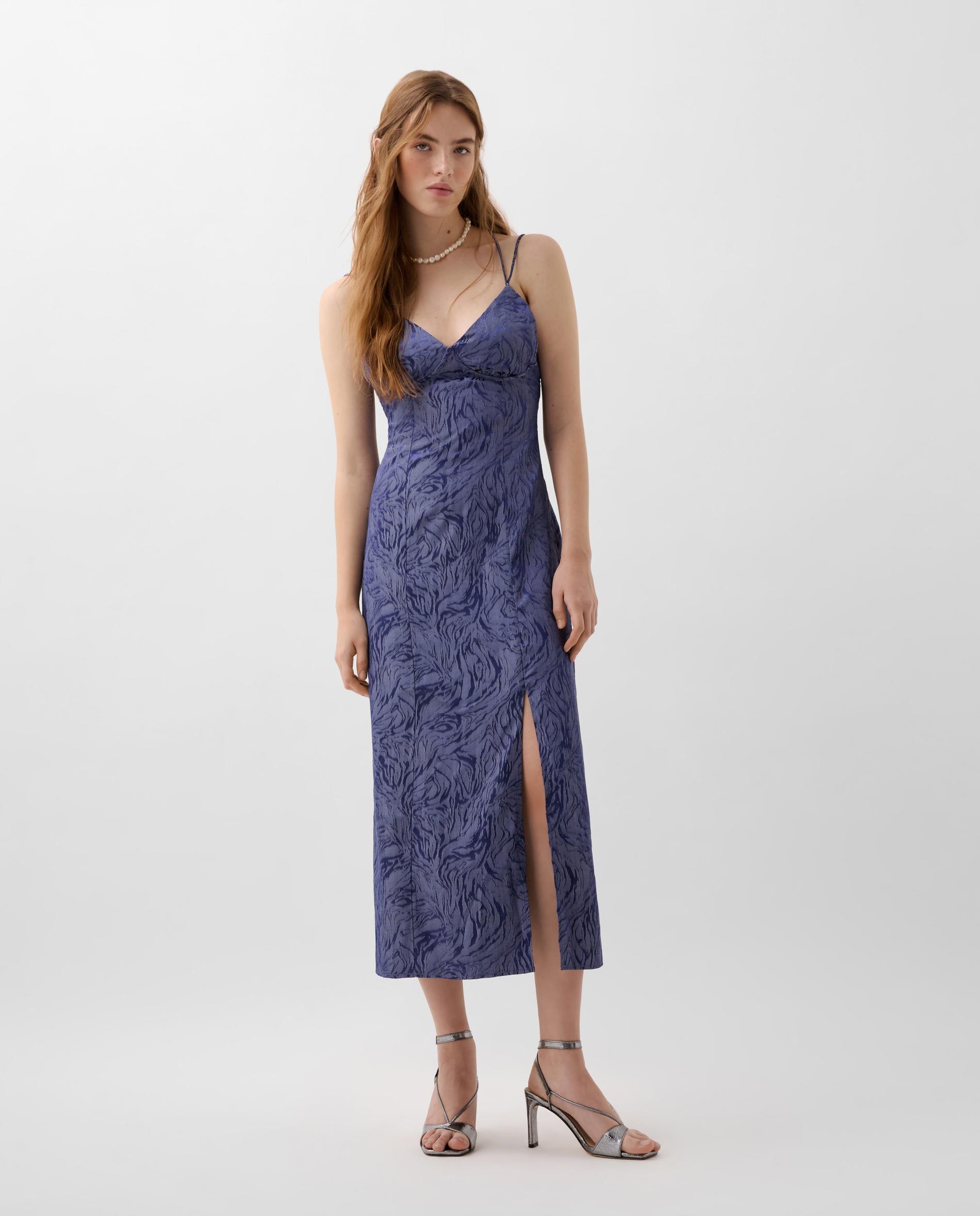Vestido Midi com Abertura Lateral Azul-1