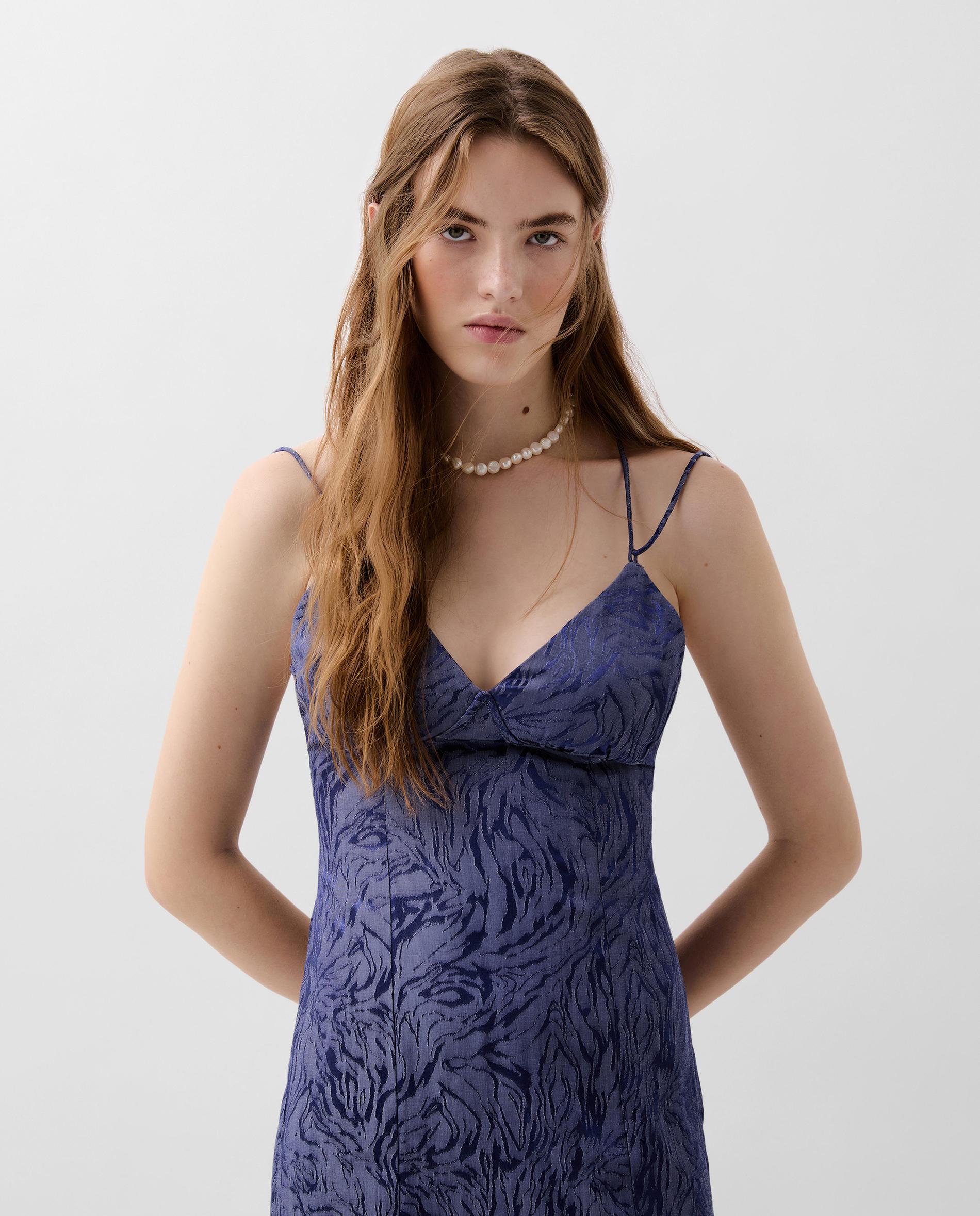 Vestido Midi com Abertura Lateral Azul-3