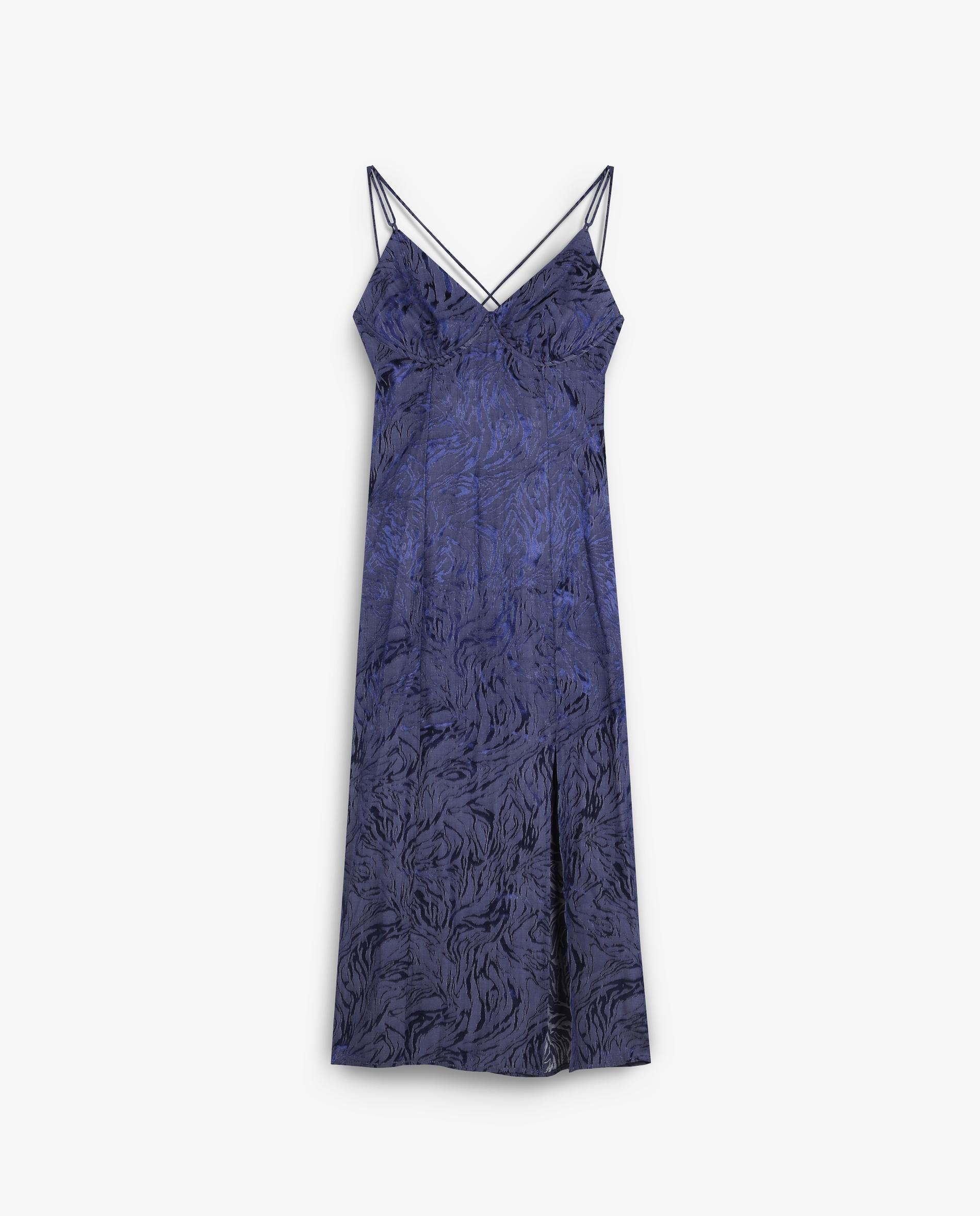 Vestido Midi com Abertura Lateral Azul-4