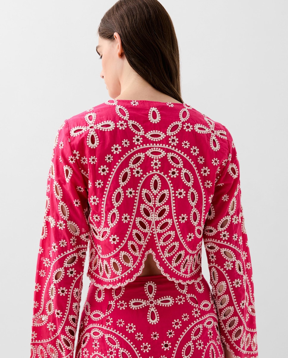 Camisa de Algodão com Bordados Vermelho / Branco-2