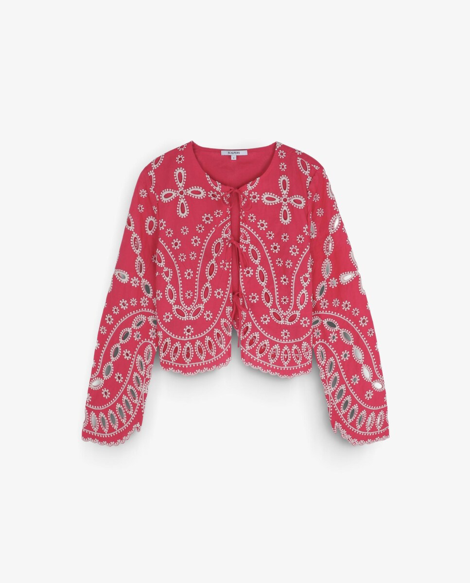 Camisa de Algodão com Bordados Vermelho / Branco-4