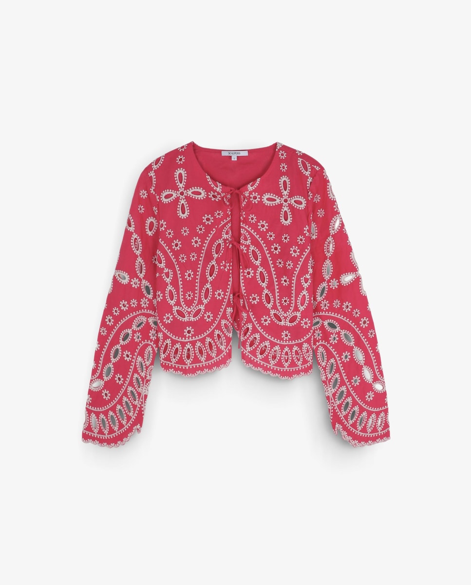 Camisa de Algodão com Bordados Vermelho / Branco-4