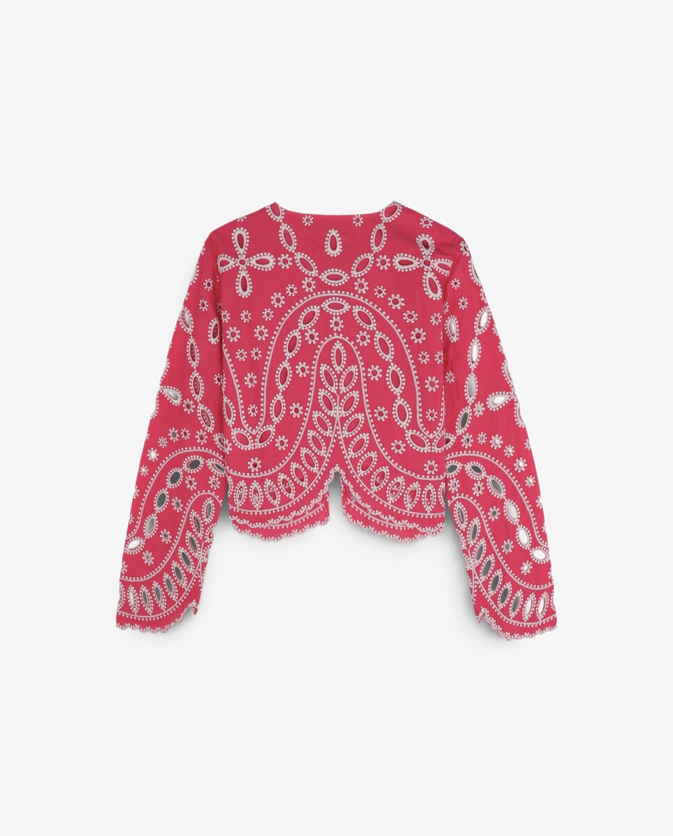 Camisa de Algodão com Bordados Vermelho / Branco-5