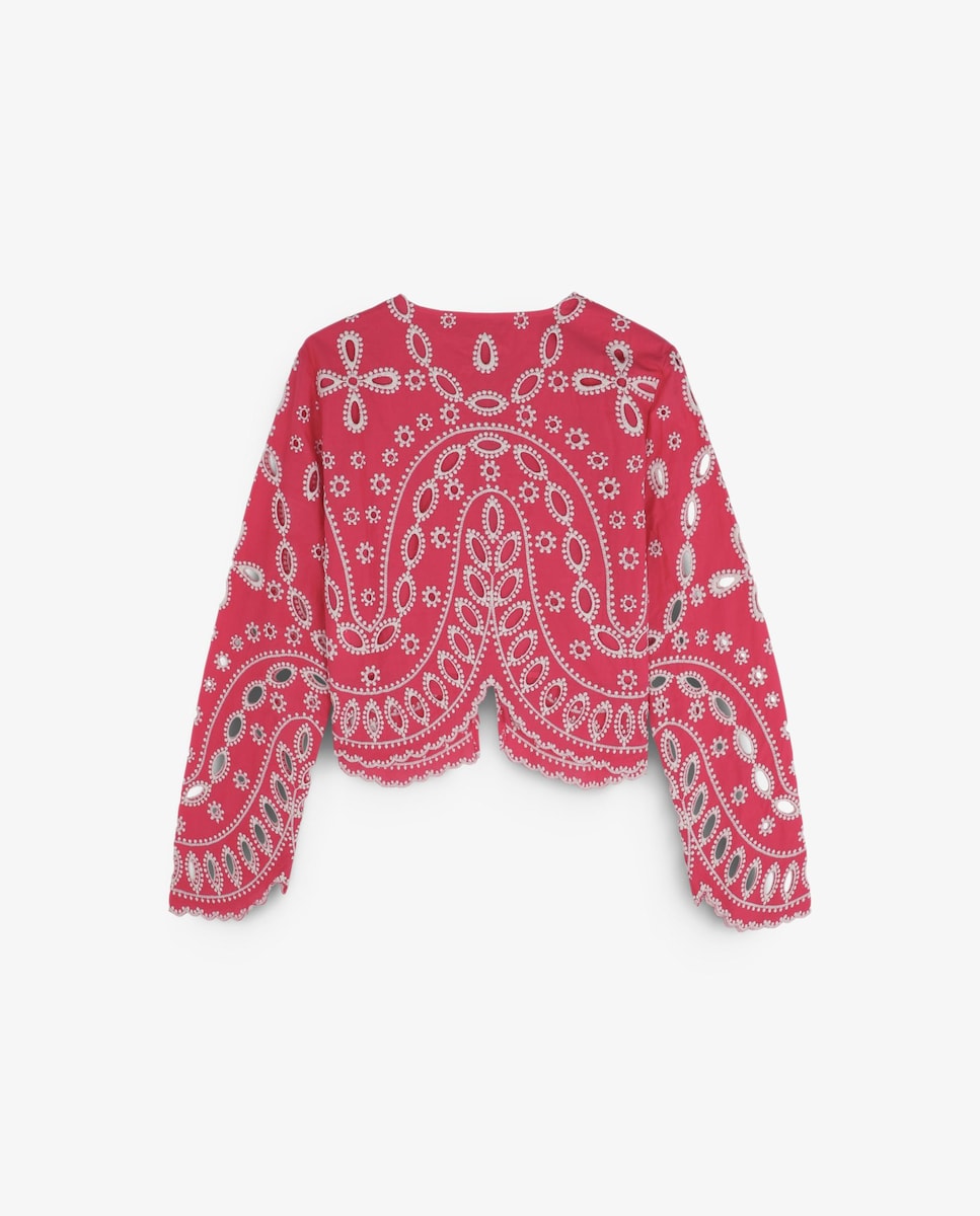 Camisa de Algodão com Bordados Vermelho / Branco-5