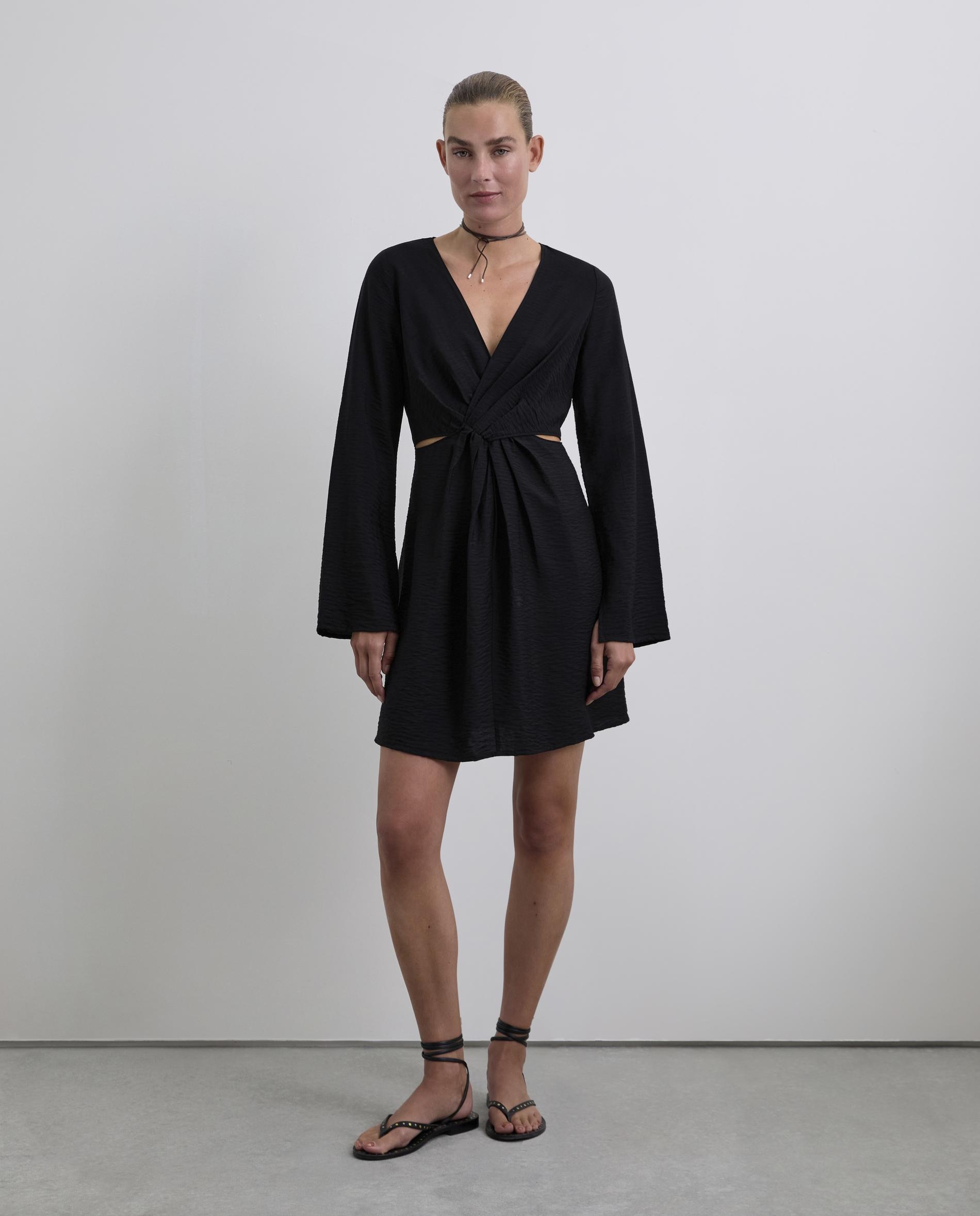 Imagem 0 de Vestido Mini de Manga Comprida com Decote em V Cruzado