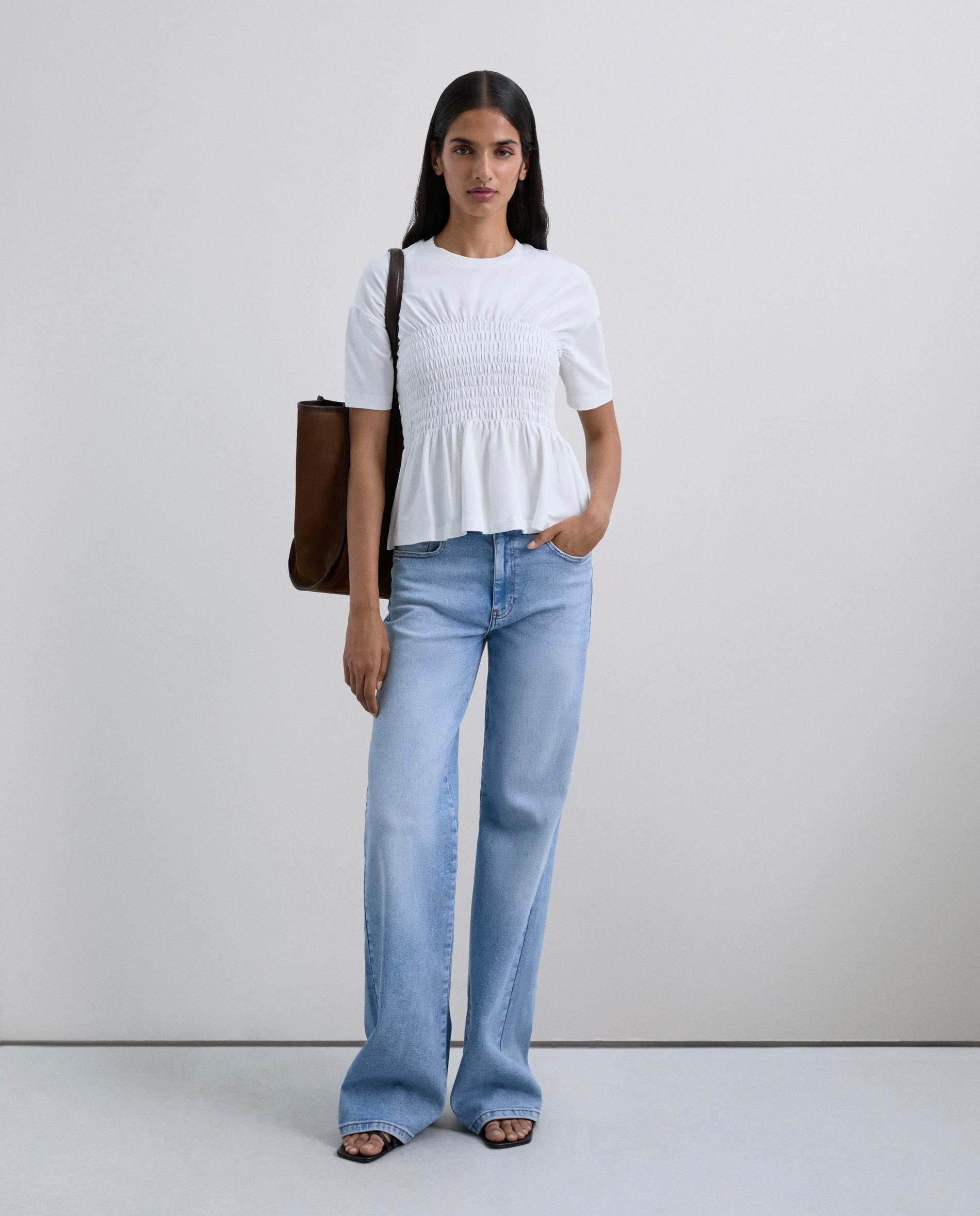 T-shirt com Detalhe de Favo de Mel e Folho Branco-3