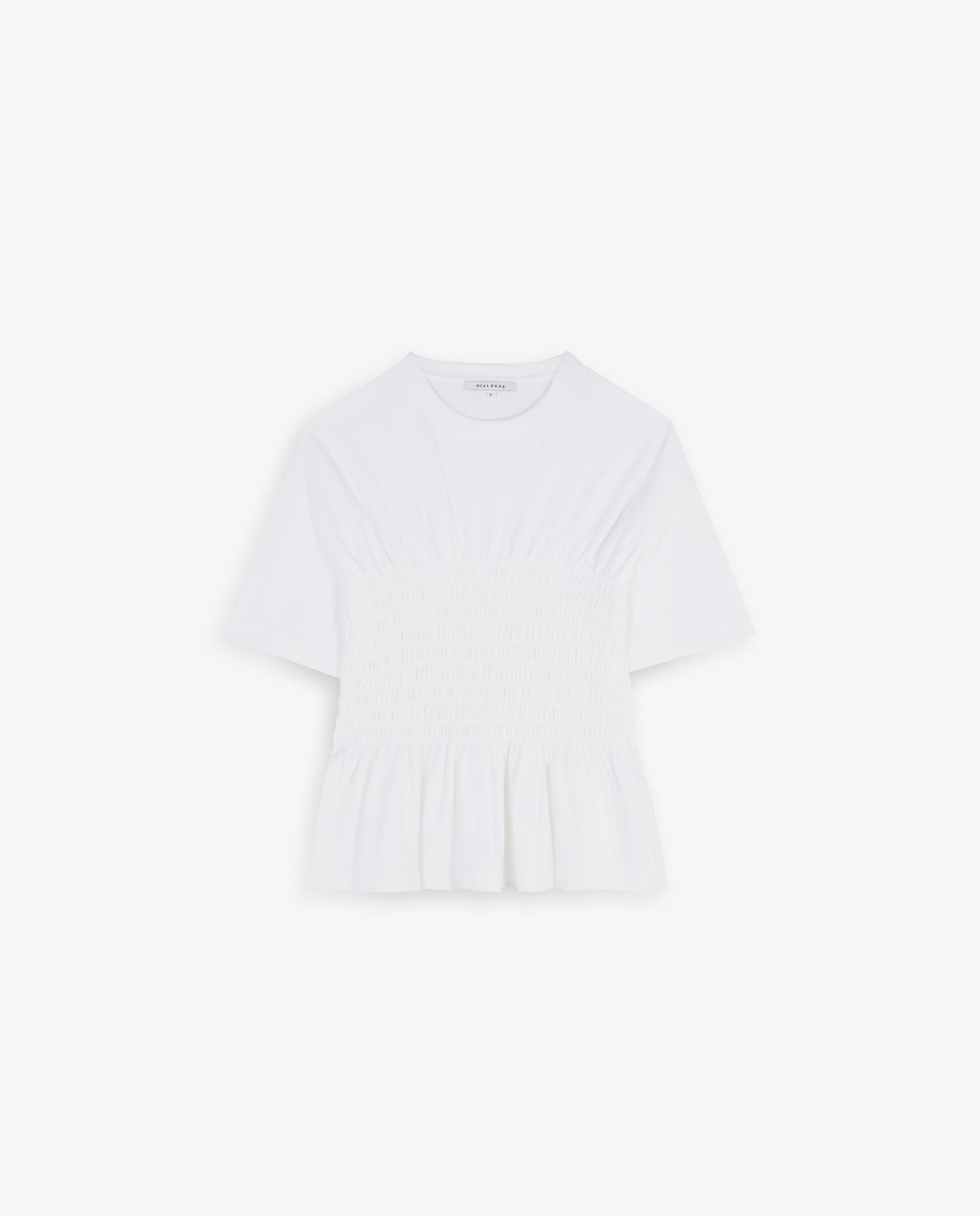 T-shirt com Detalhe de Favo de Mel e Folho Branco-5