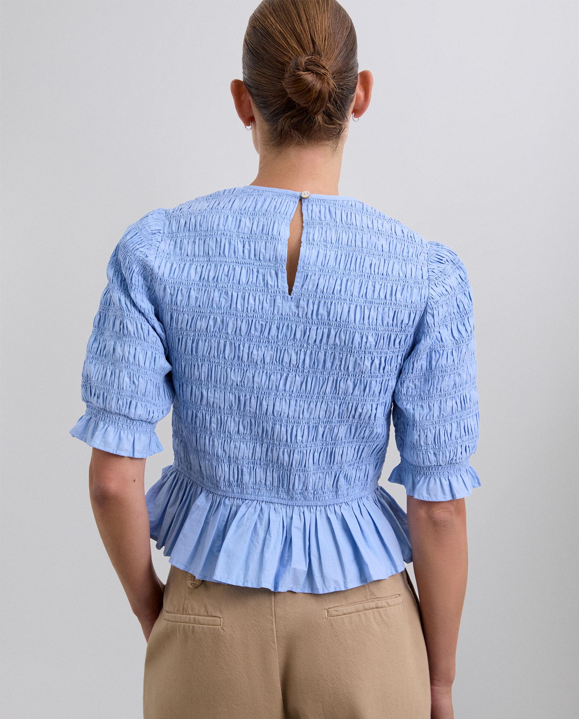 Blusa Franzida e Manga 3/4 Azul-3