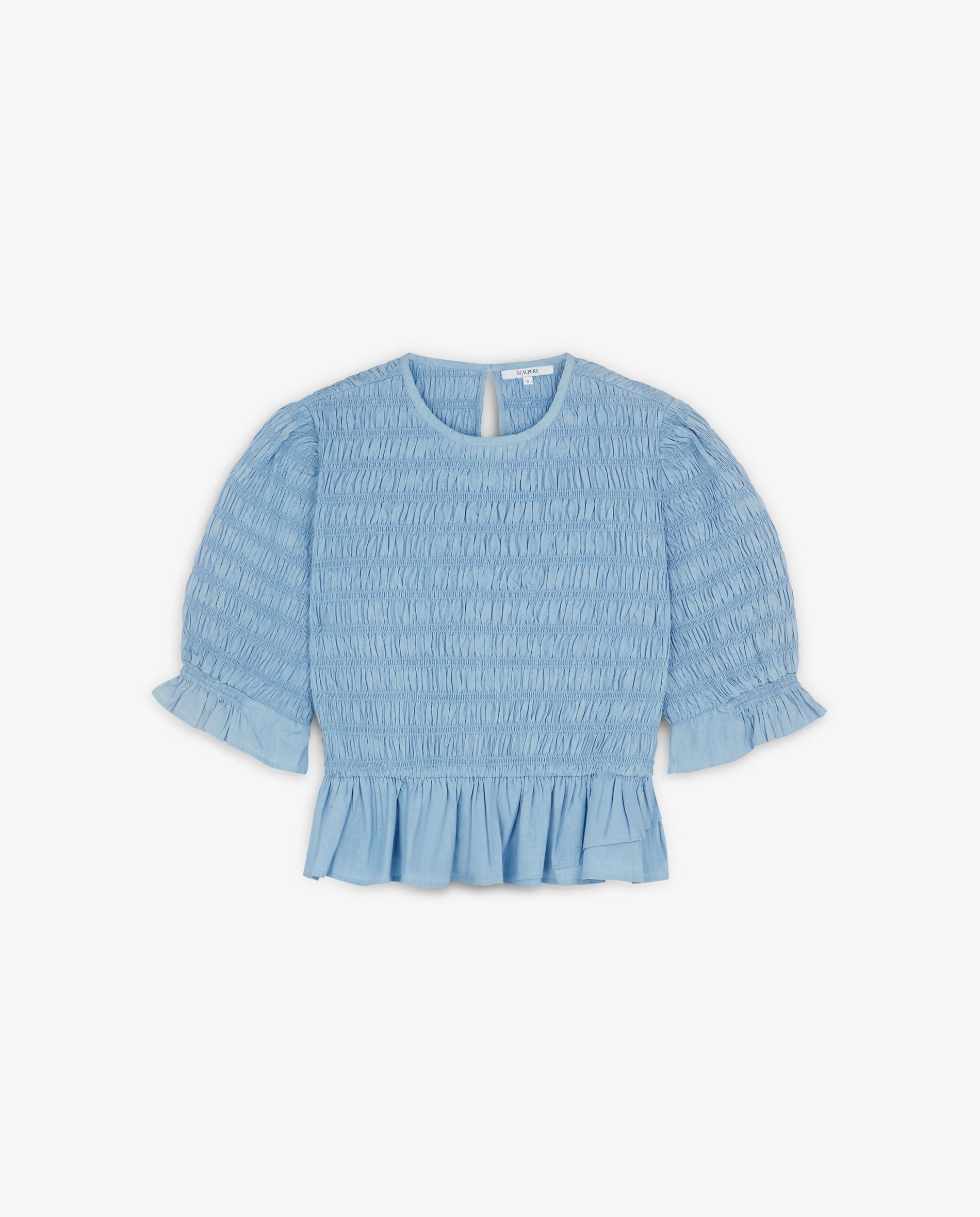 Blusa Franzida e Manga 3/4 Azul-5
