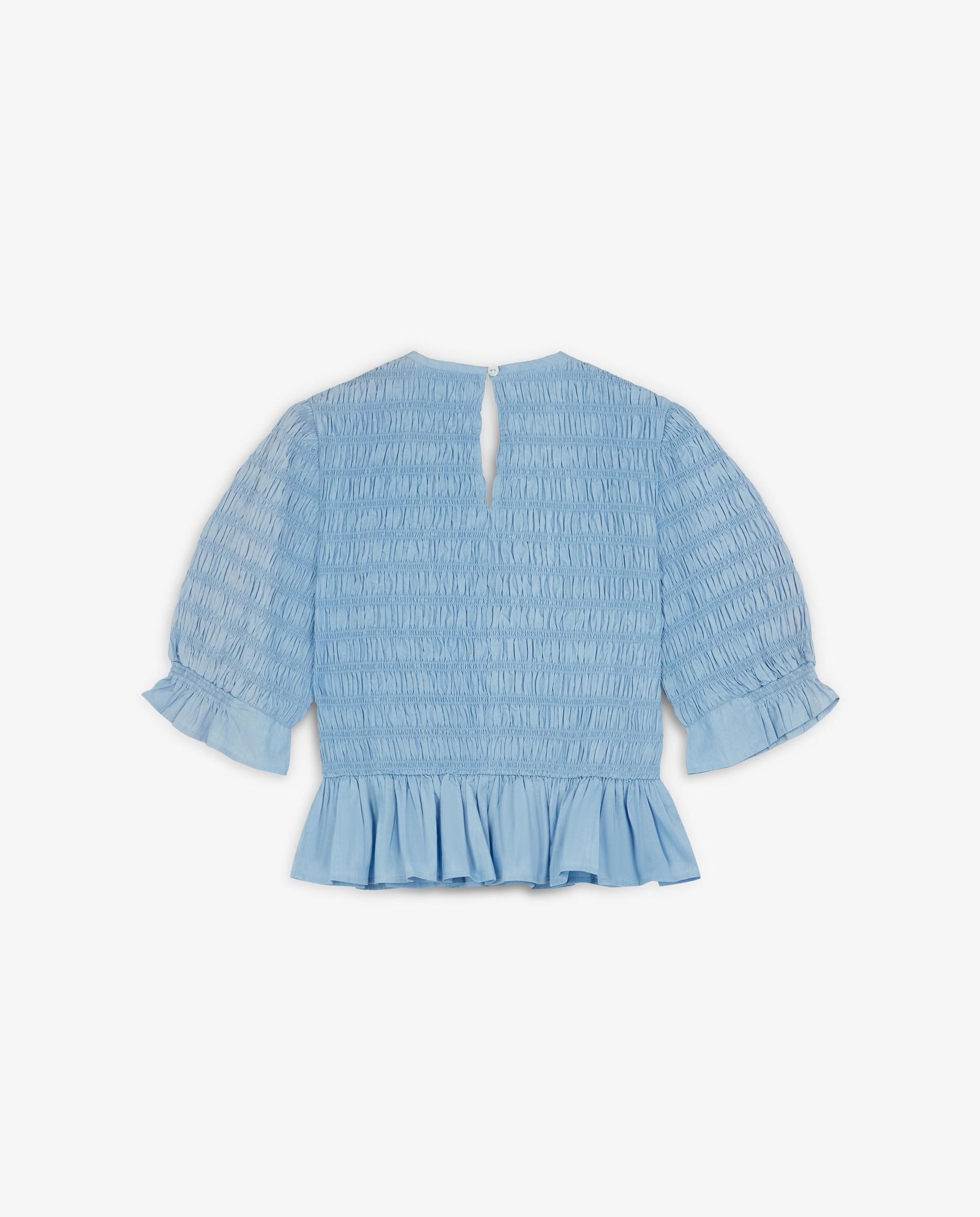 Blusa Franzida e Manga 3/4 Azul-6