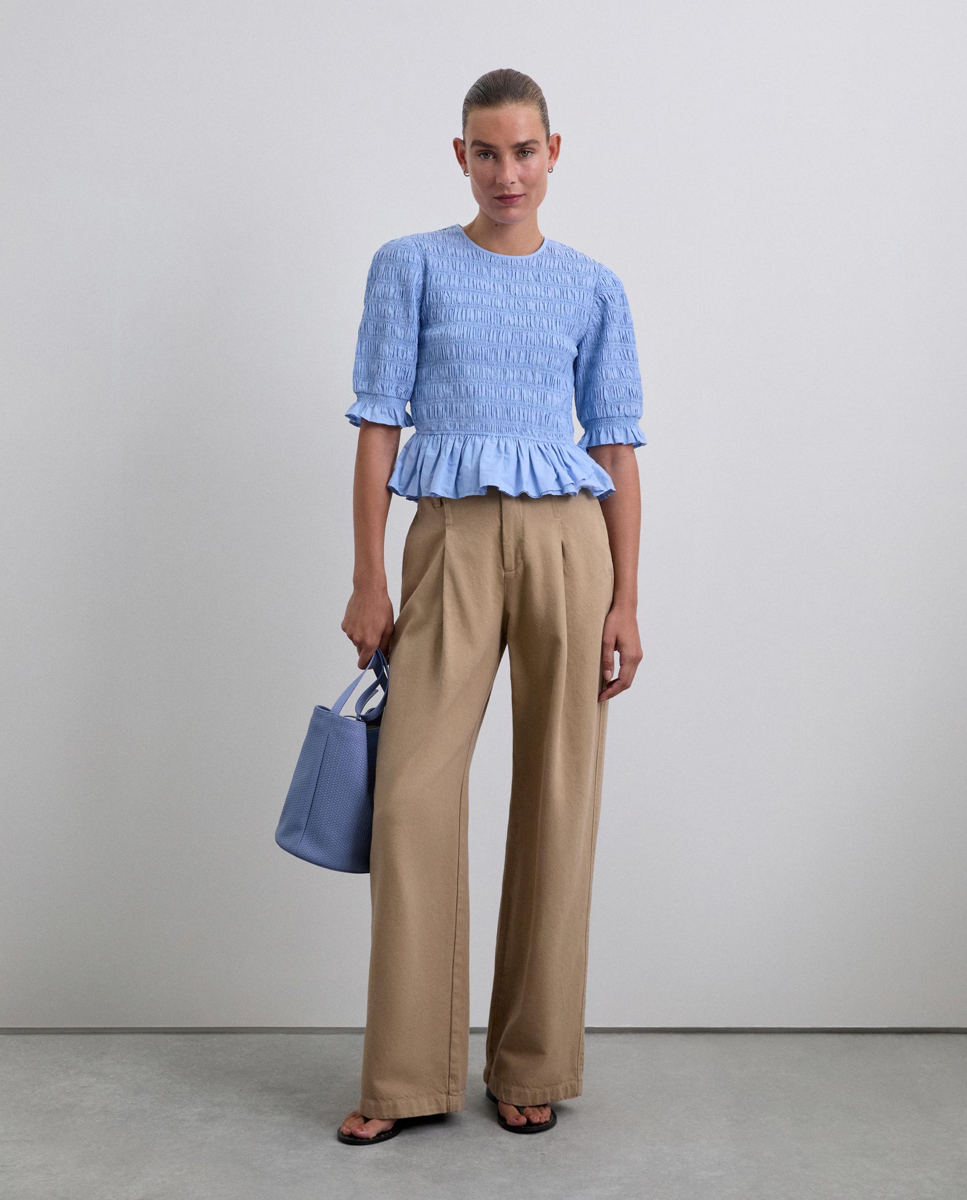 Blusa Franzida e Manga 3/4 Azul-2