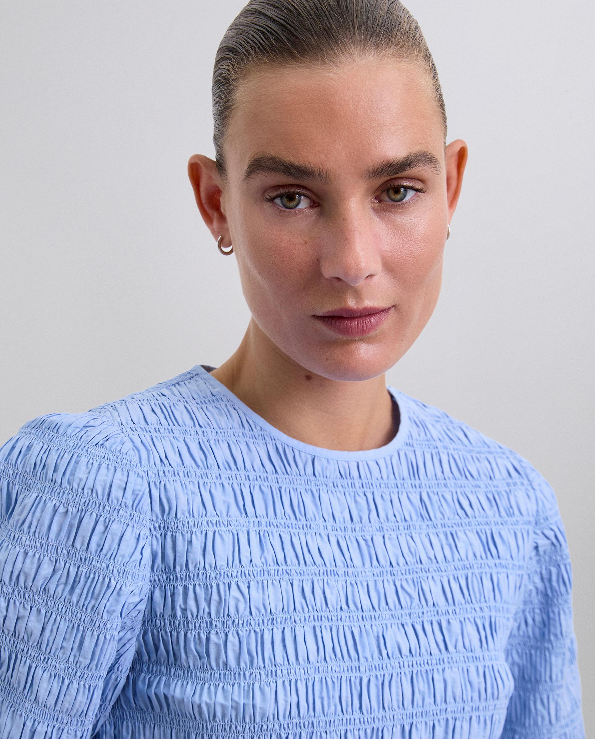 Blusa Franzida e Manga 3/4 Azul-4